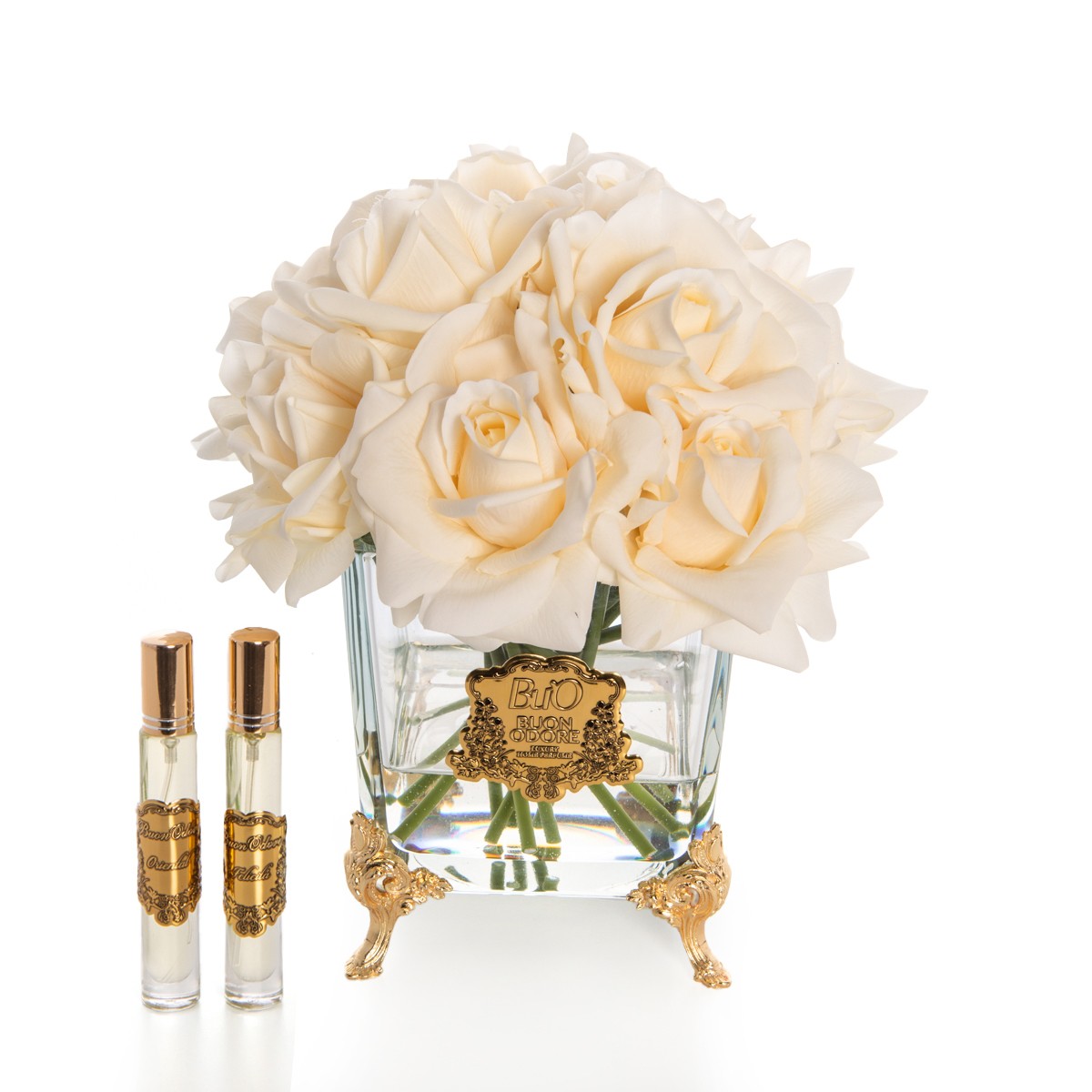 Pirinç Ayaklı Cam Gold Gül Luxury Home Perfume - krem