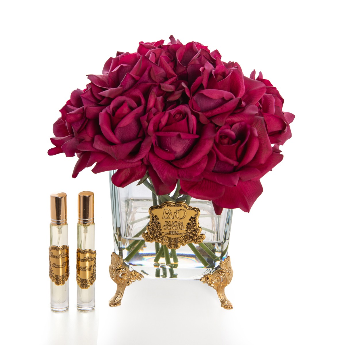 Pirinç Ayaklı Cam Gold Gül Luxury Home Perfume - bordo