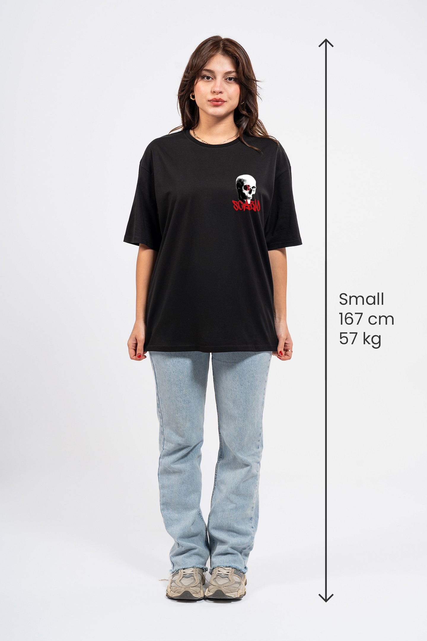 Oversize Göğüste Scary Baskılı T-shirt