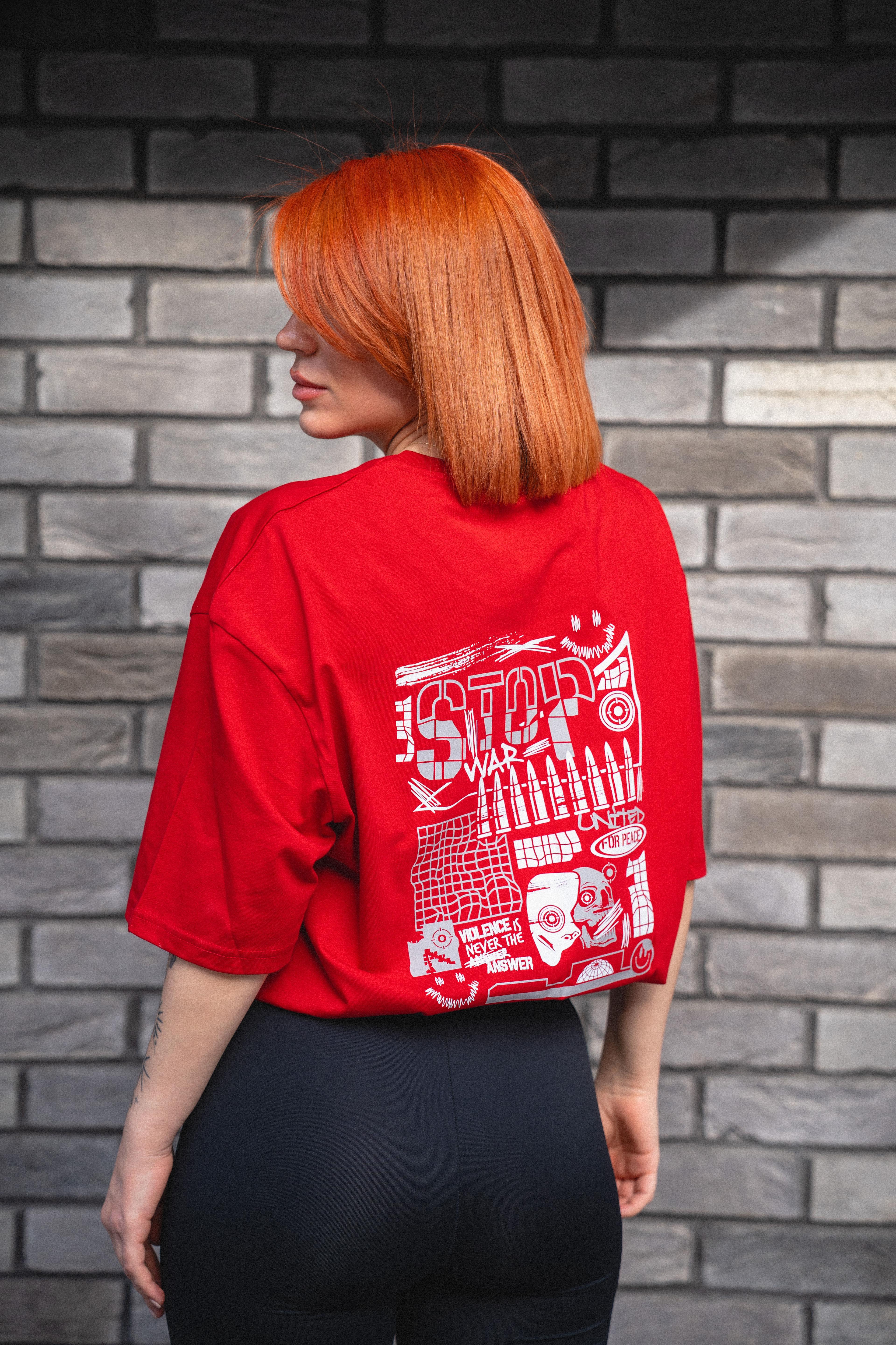 Oversize Stop War Baskılı Tshirt