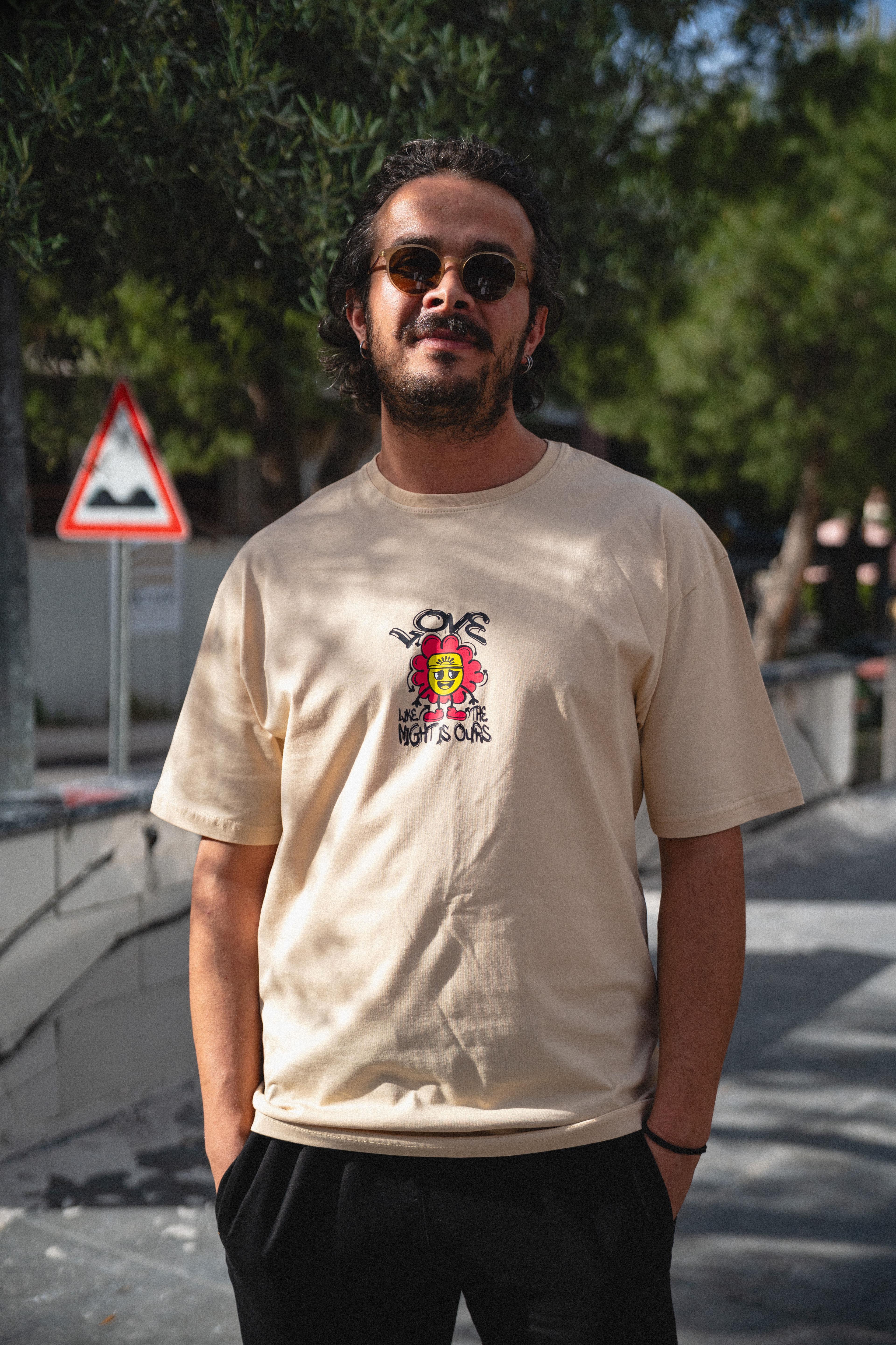 Oversize Like Flower Baskılı Tshirt