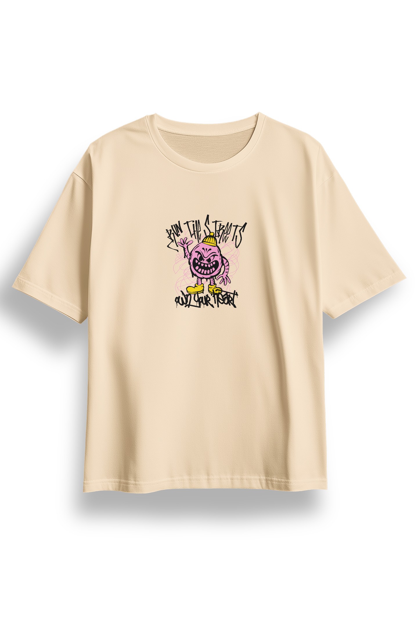 Oversize Run The Streets Baskılı Tshirt
