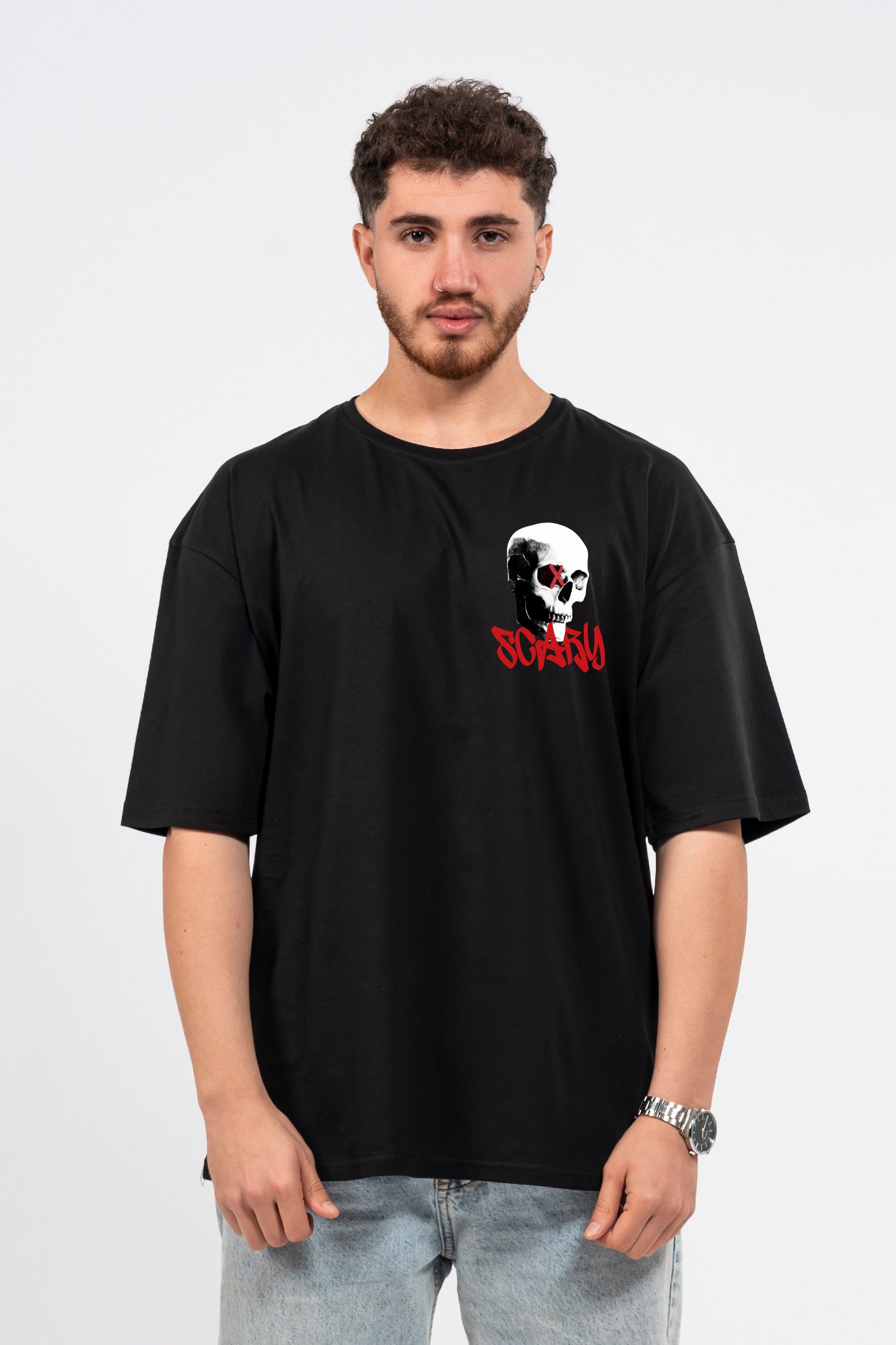 Oversize Göğüste Scary Baskılı T-shirt