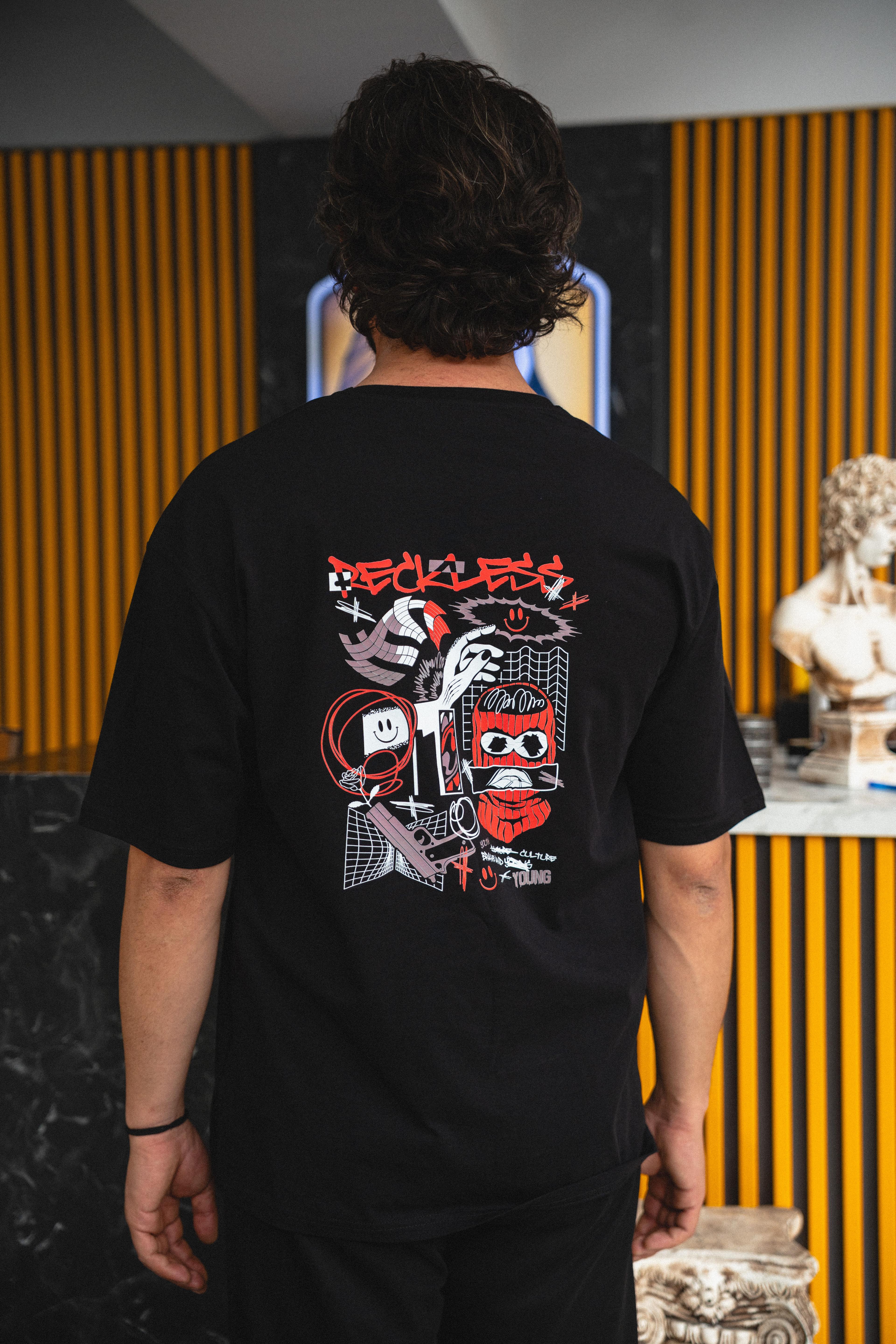 Oversize Reckless Baskılı Tshirt