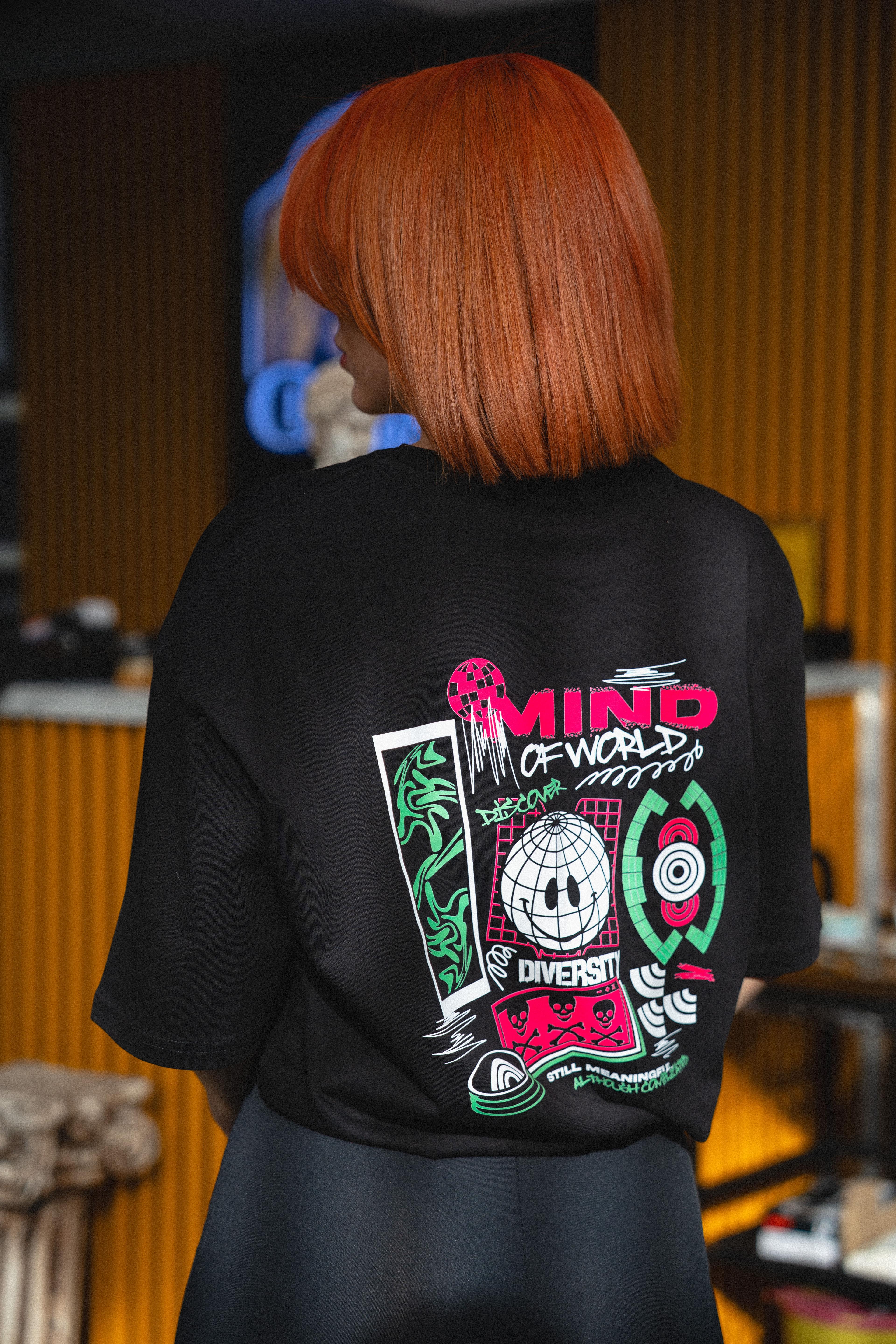 Oversize Mind Of World Baskılı Tshirt
