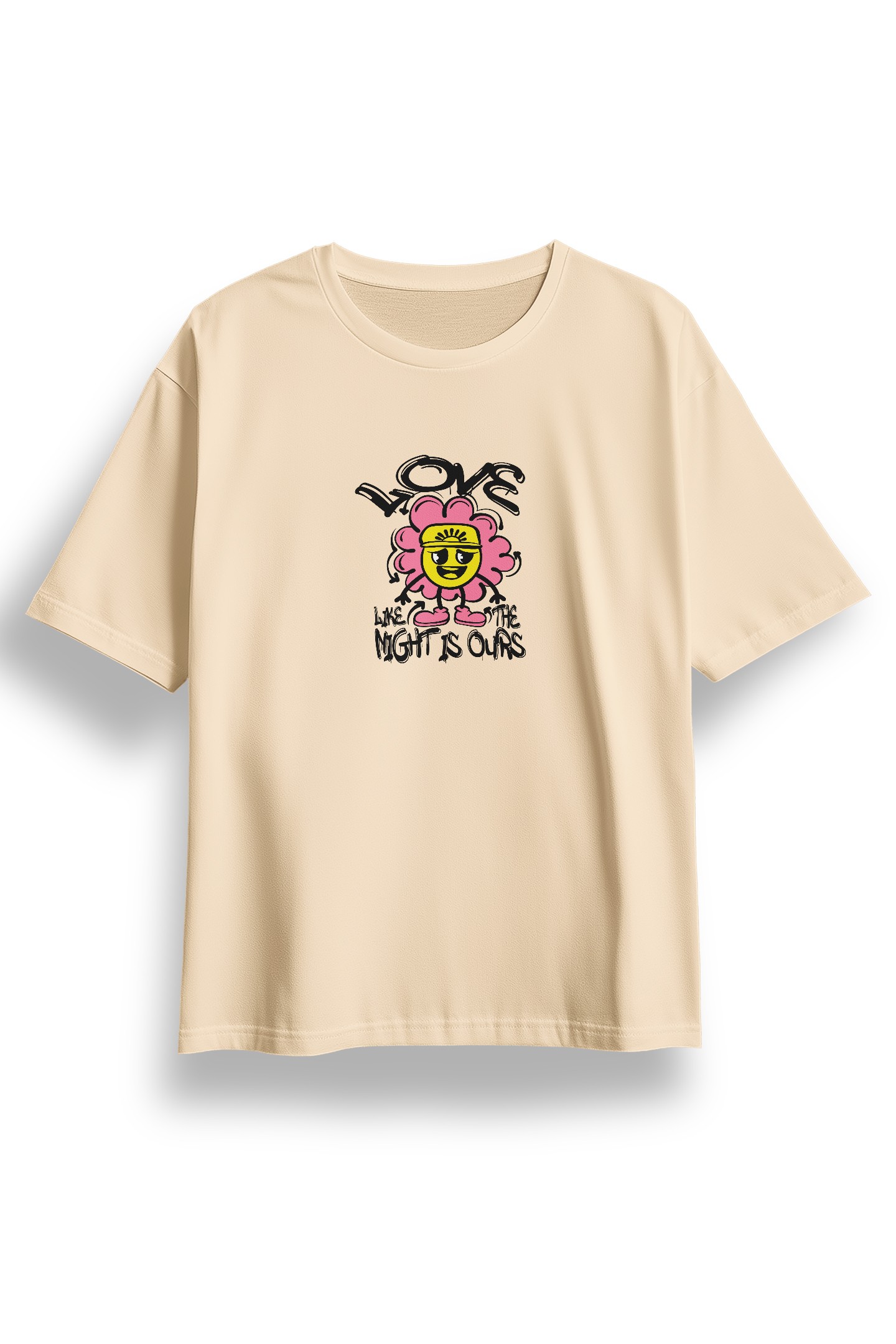 Oversize Like Flower Baskılı Tshirt