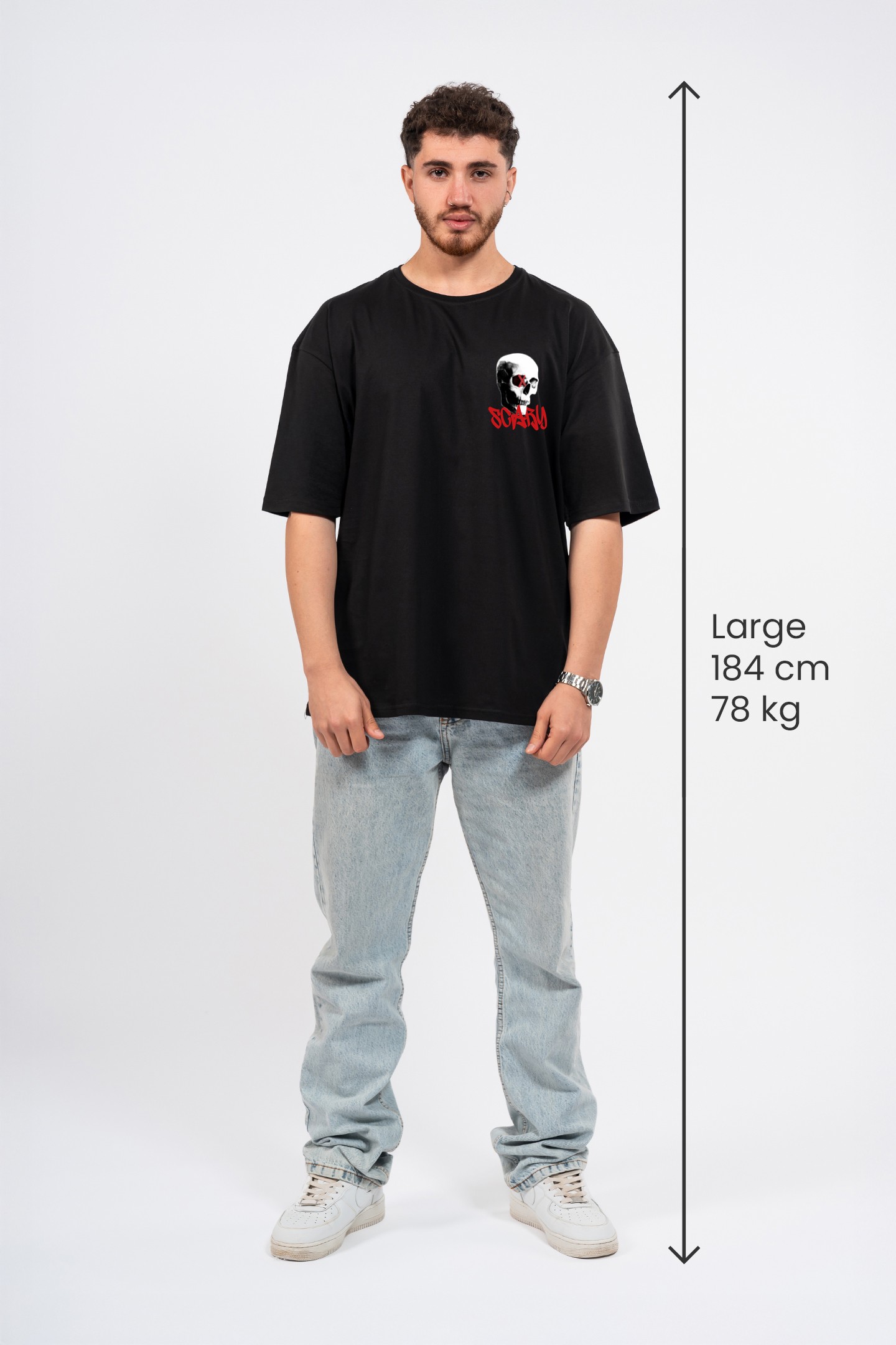 Oversize Göğüste Scary Baskılı T-shirt