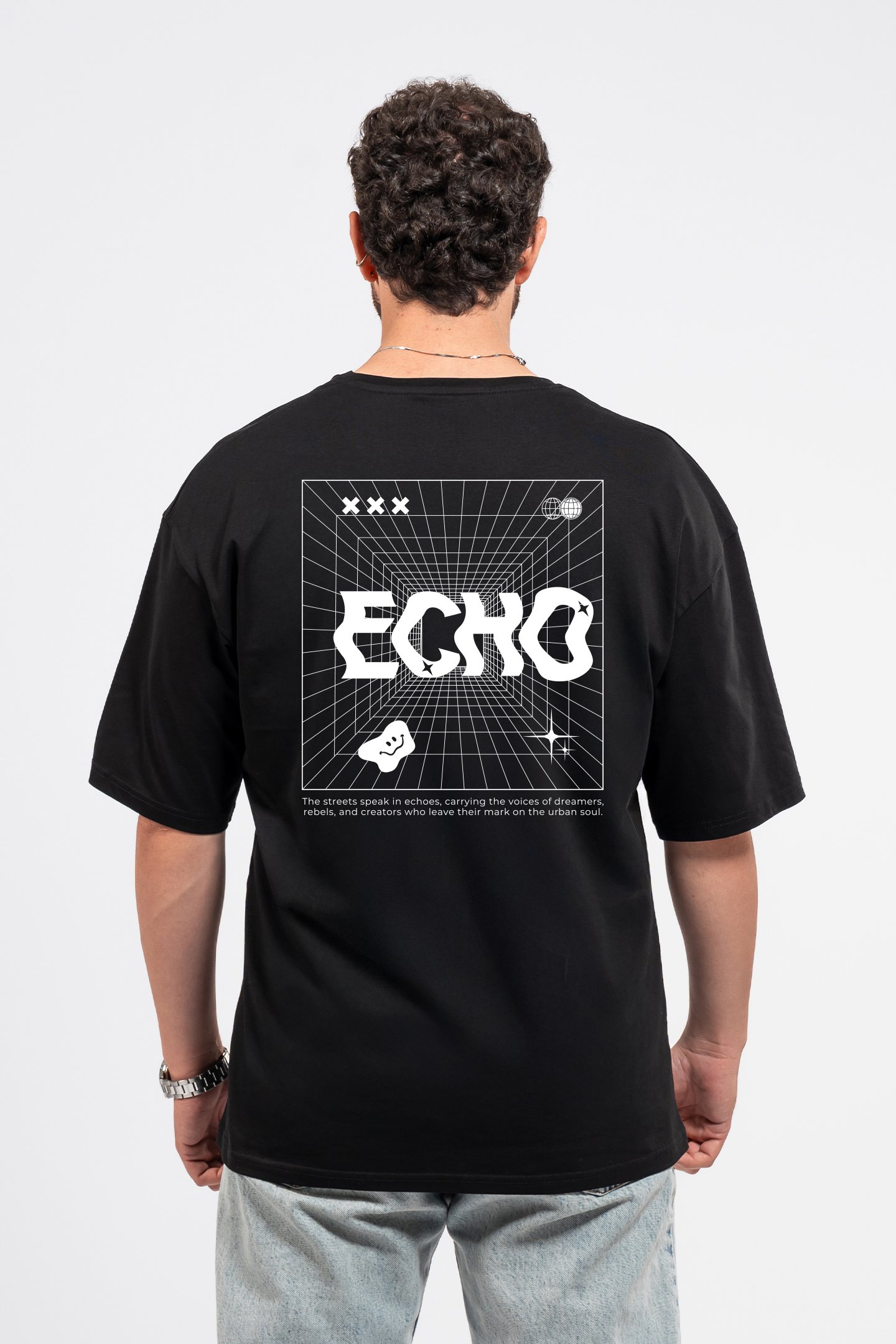 Oversize Sırtta Echo Baskılı Tshirt