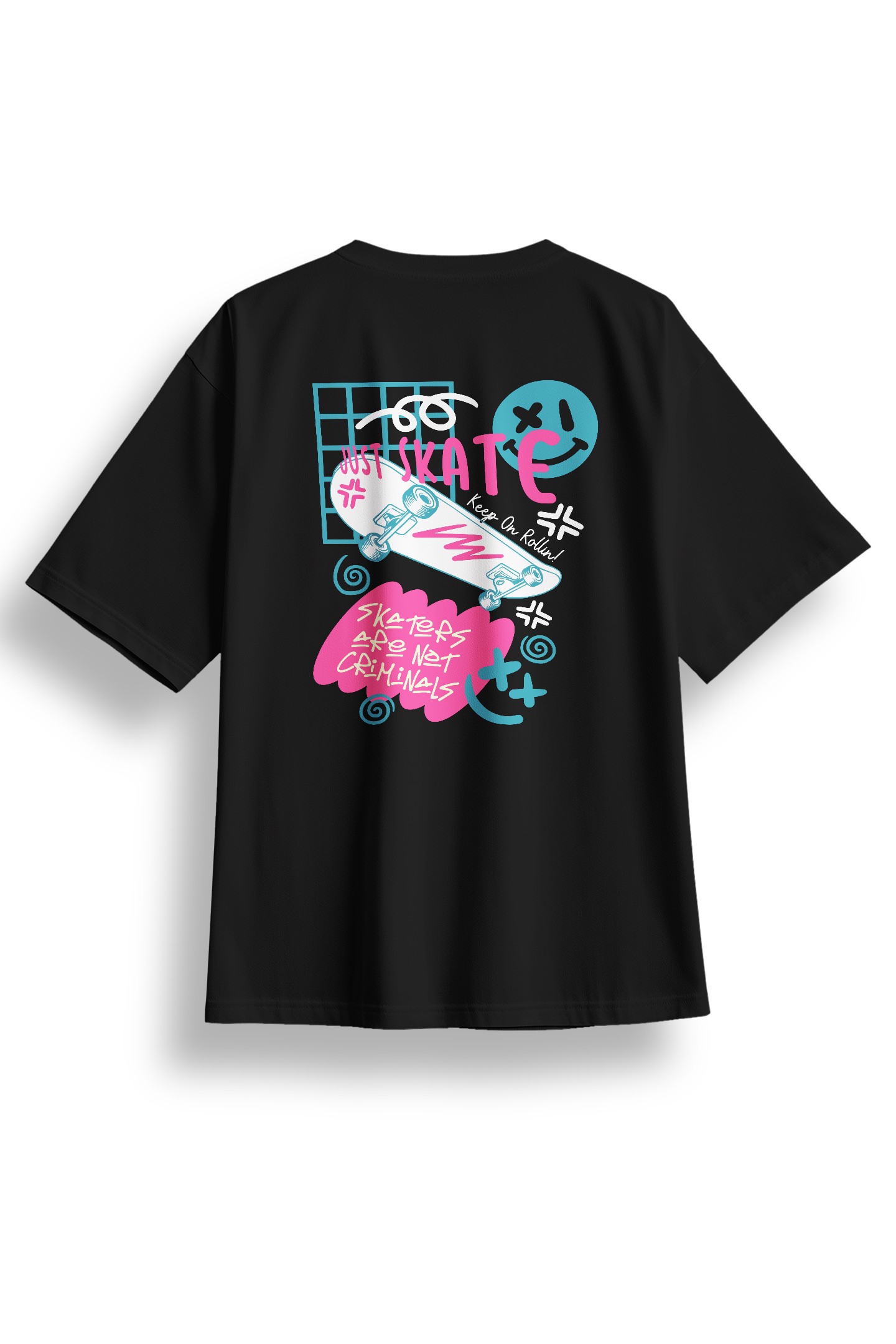 Oversize Just Skate Baskılı Tshirt