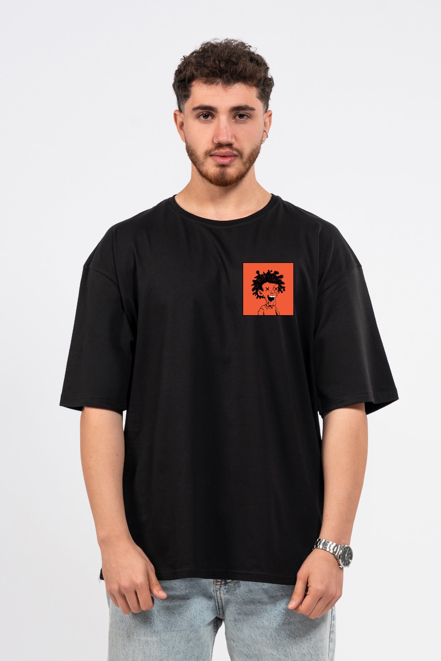 Oversize Curly Man Baskılı Tshirt