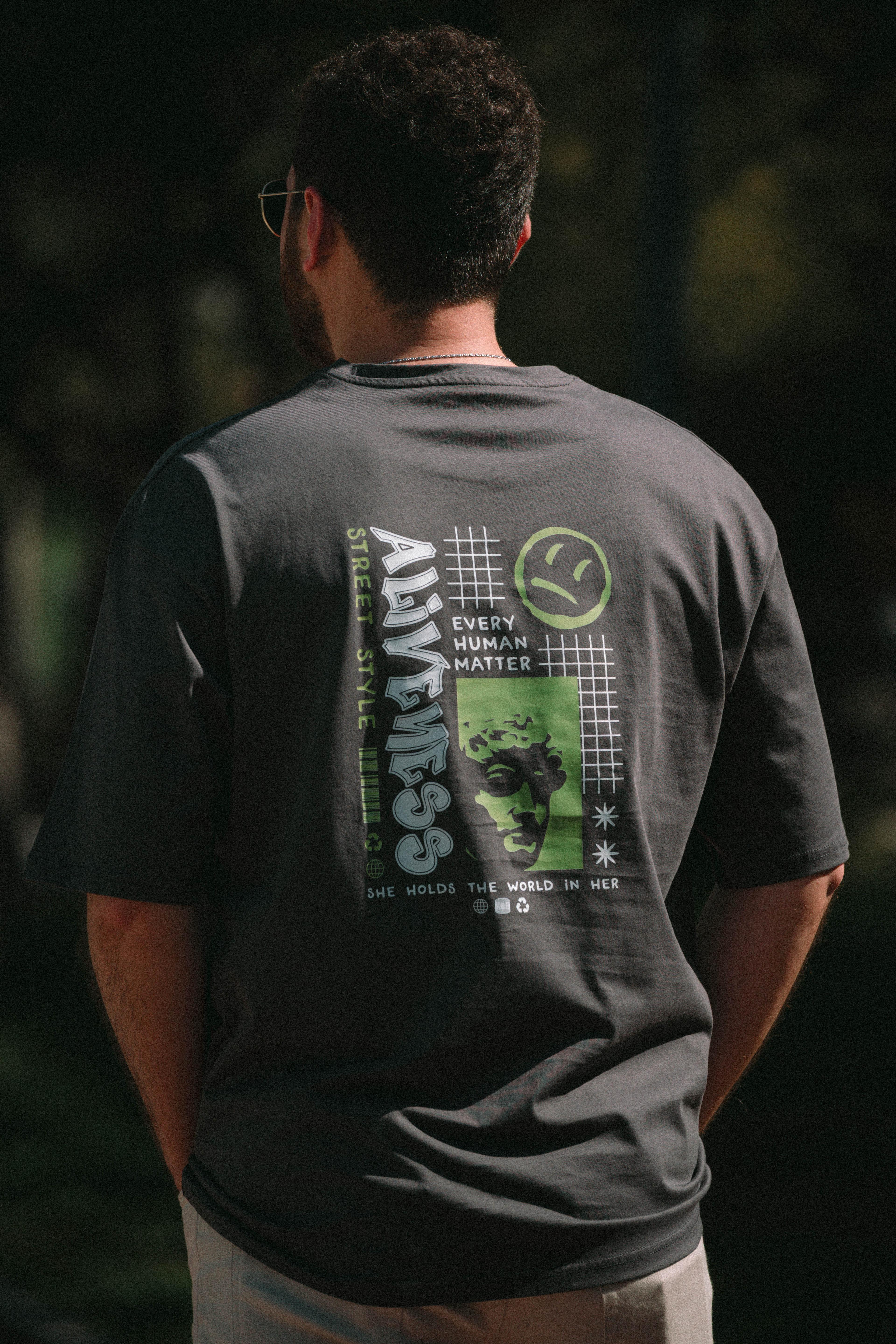 Oversize Aliveness Baskılı Tshirt
