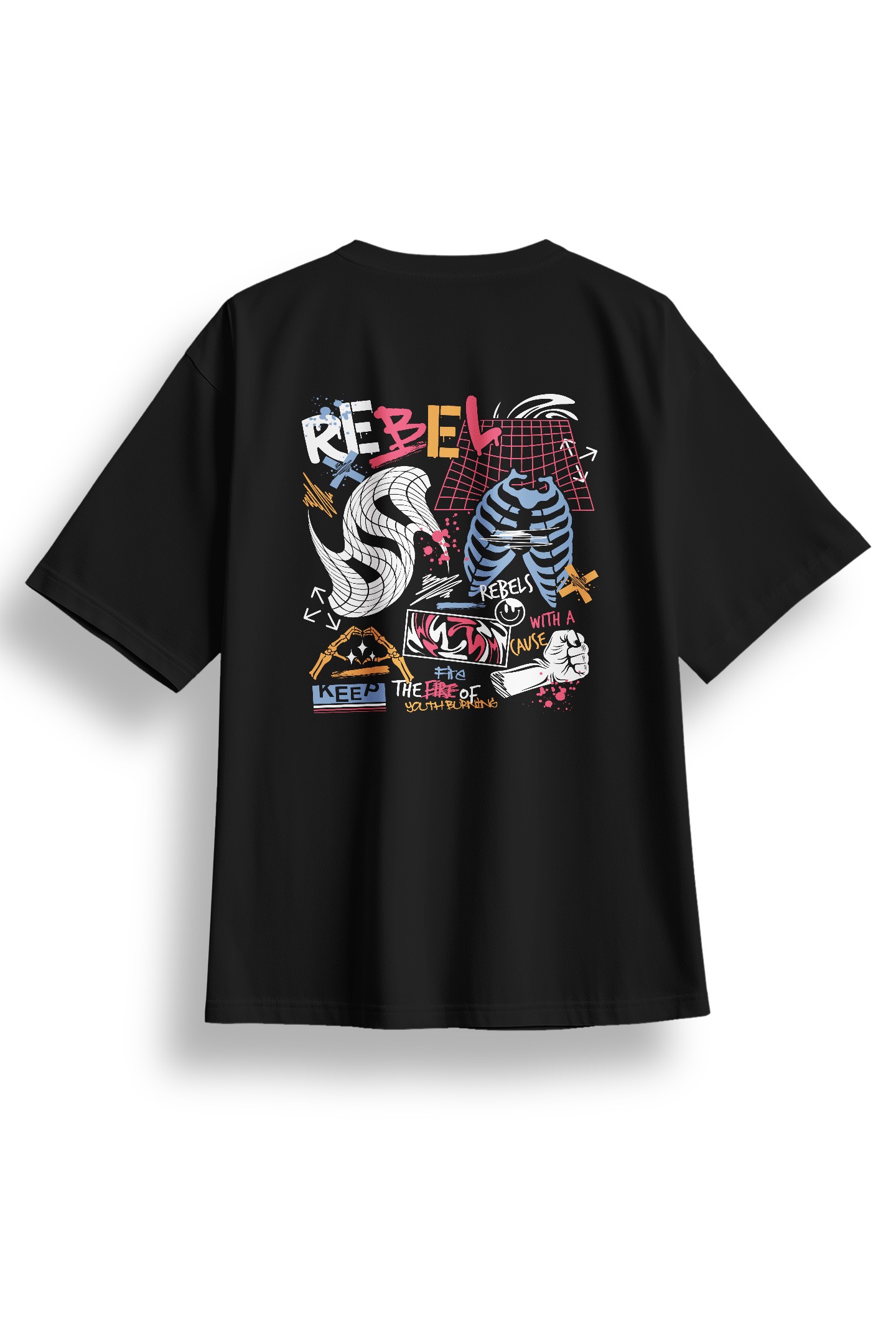 Oversize Rebel Baskılı Tshirt