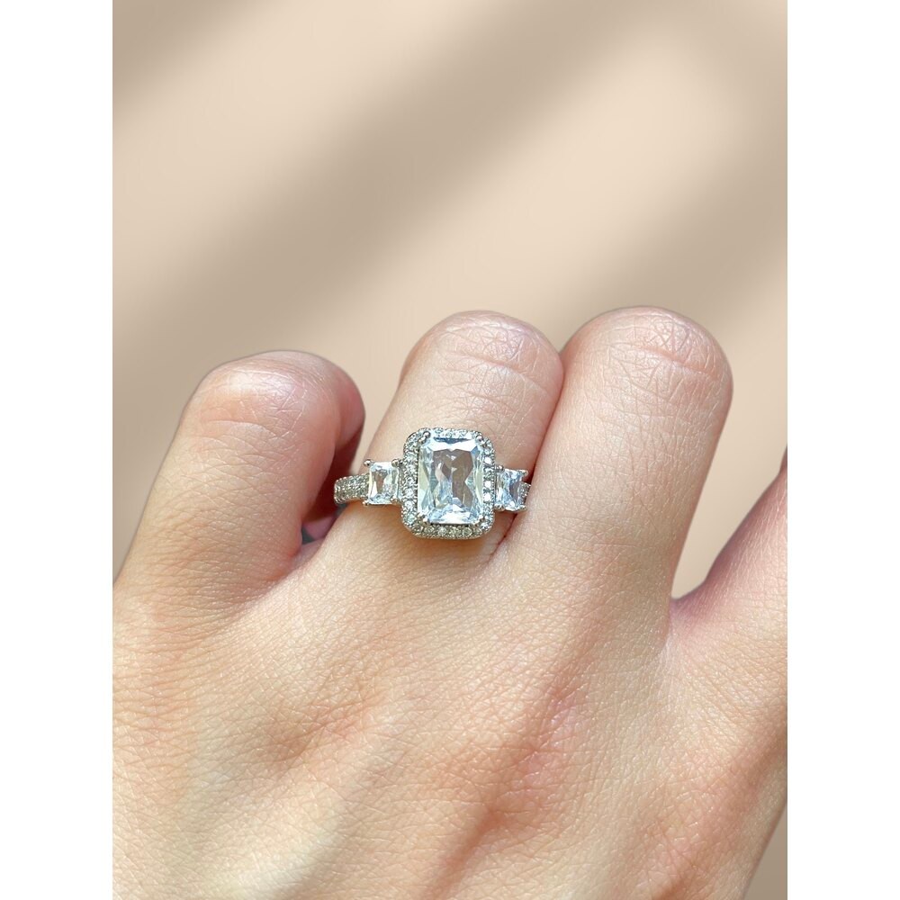 altın kaplama | baget kristal yüzük (silver)
