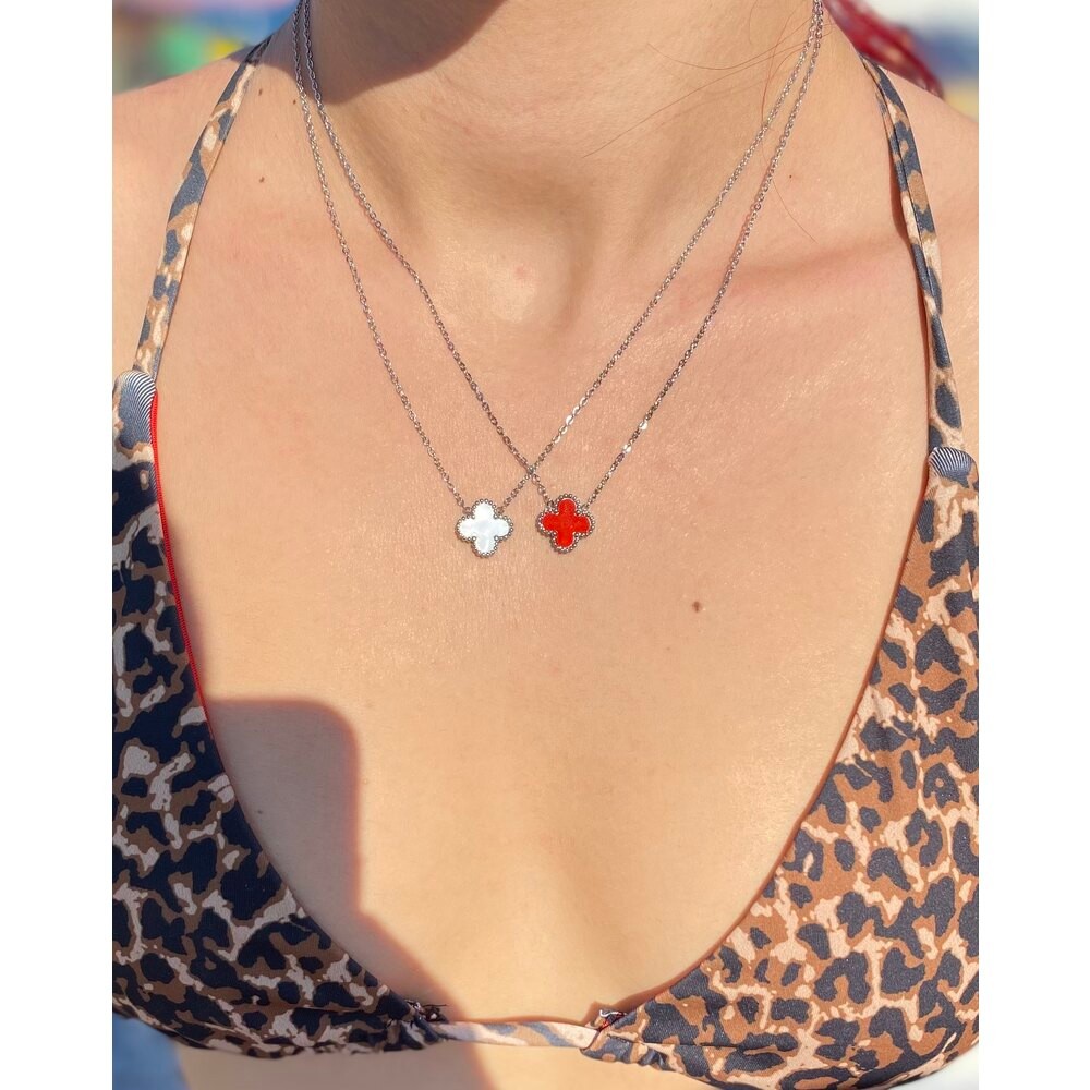 (beyaz) silver çelik van cleef kolye