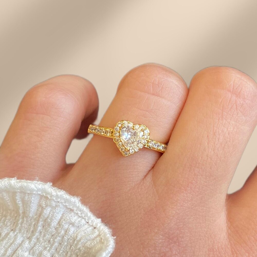 altın kaplama | zirkon love yüzük (gold)