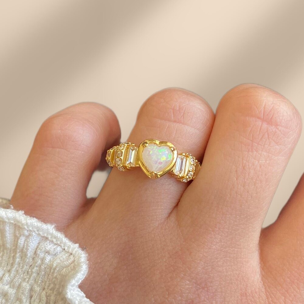 altın kaplama | opal taş kalp yüzük (gold)