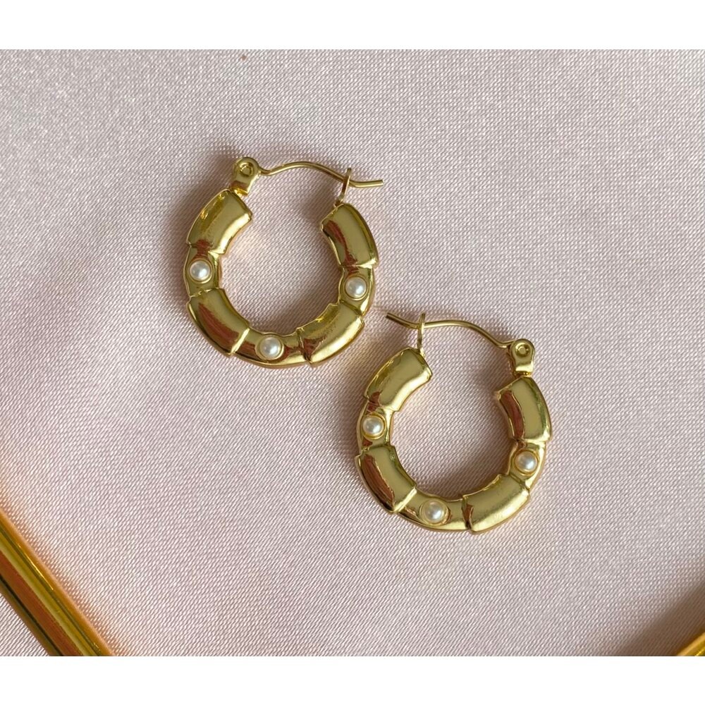 çelik | incili gold küpe
