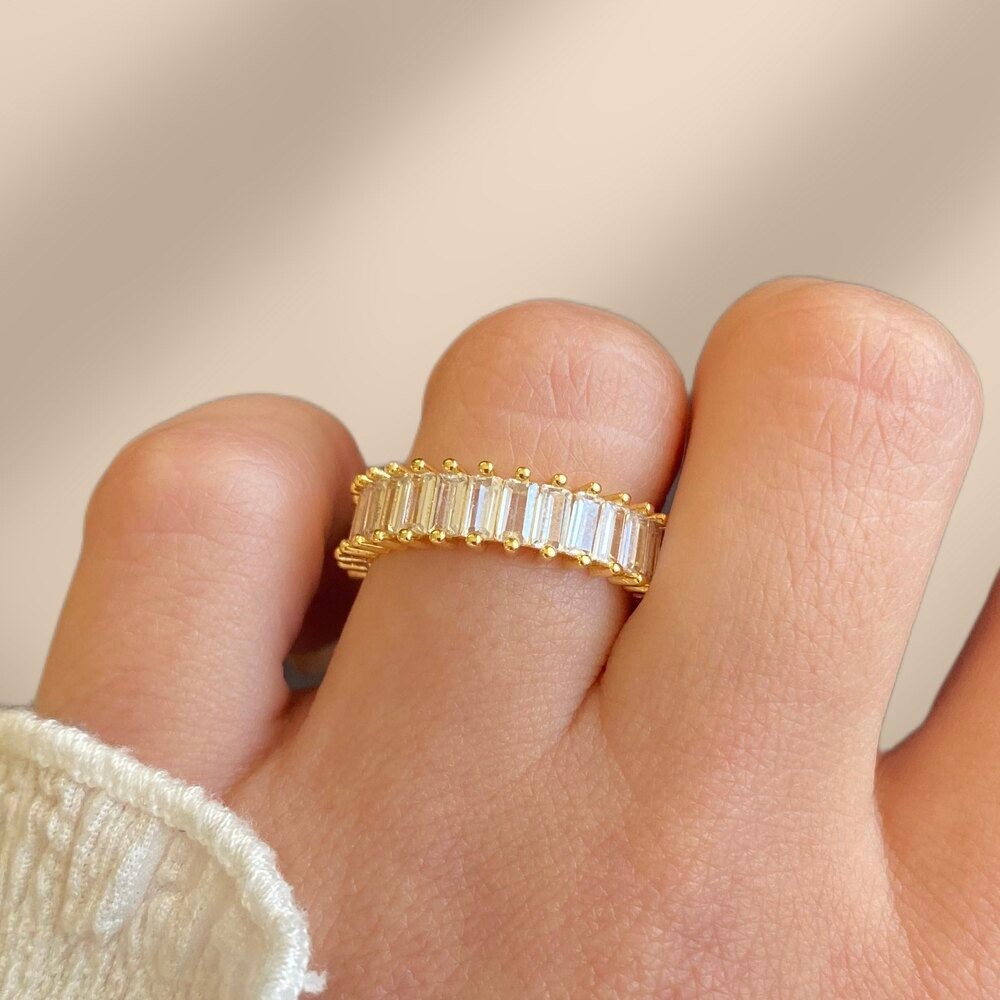 altın kaplama | baget taşlı yüzük (gold)