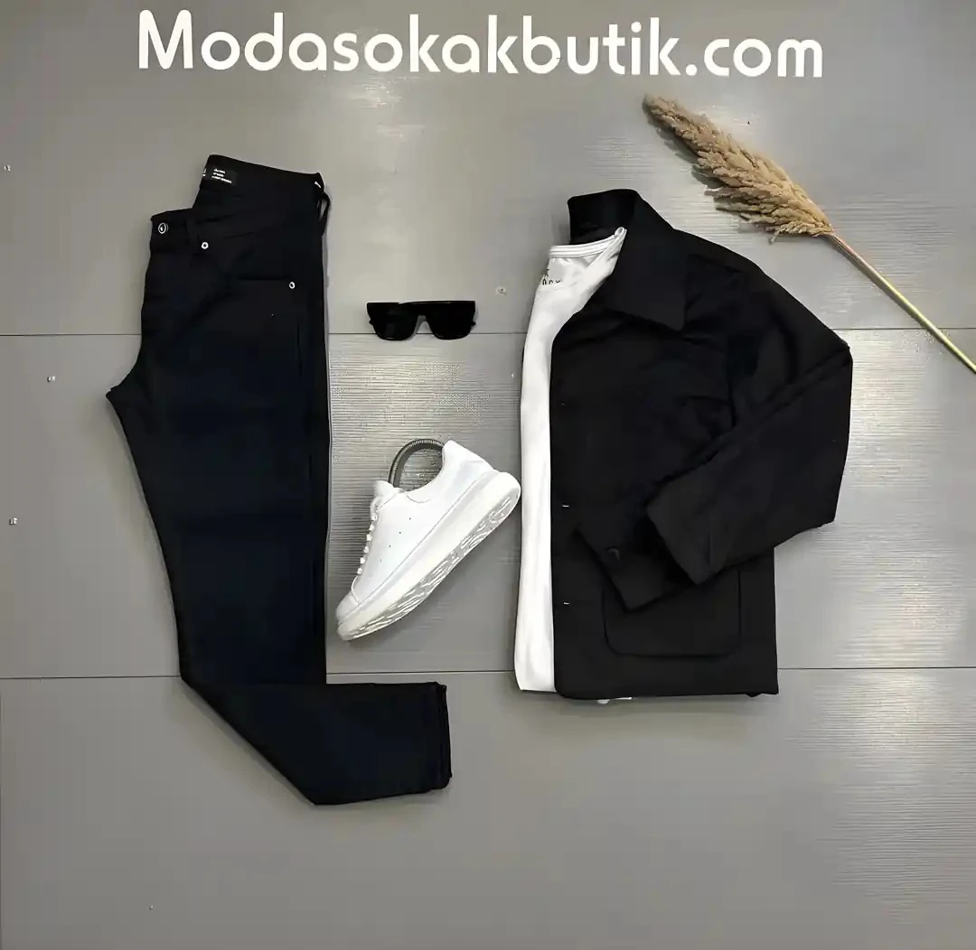 Erkek Siyah Süet Ceket Siyah Pantolon Kombin