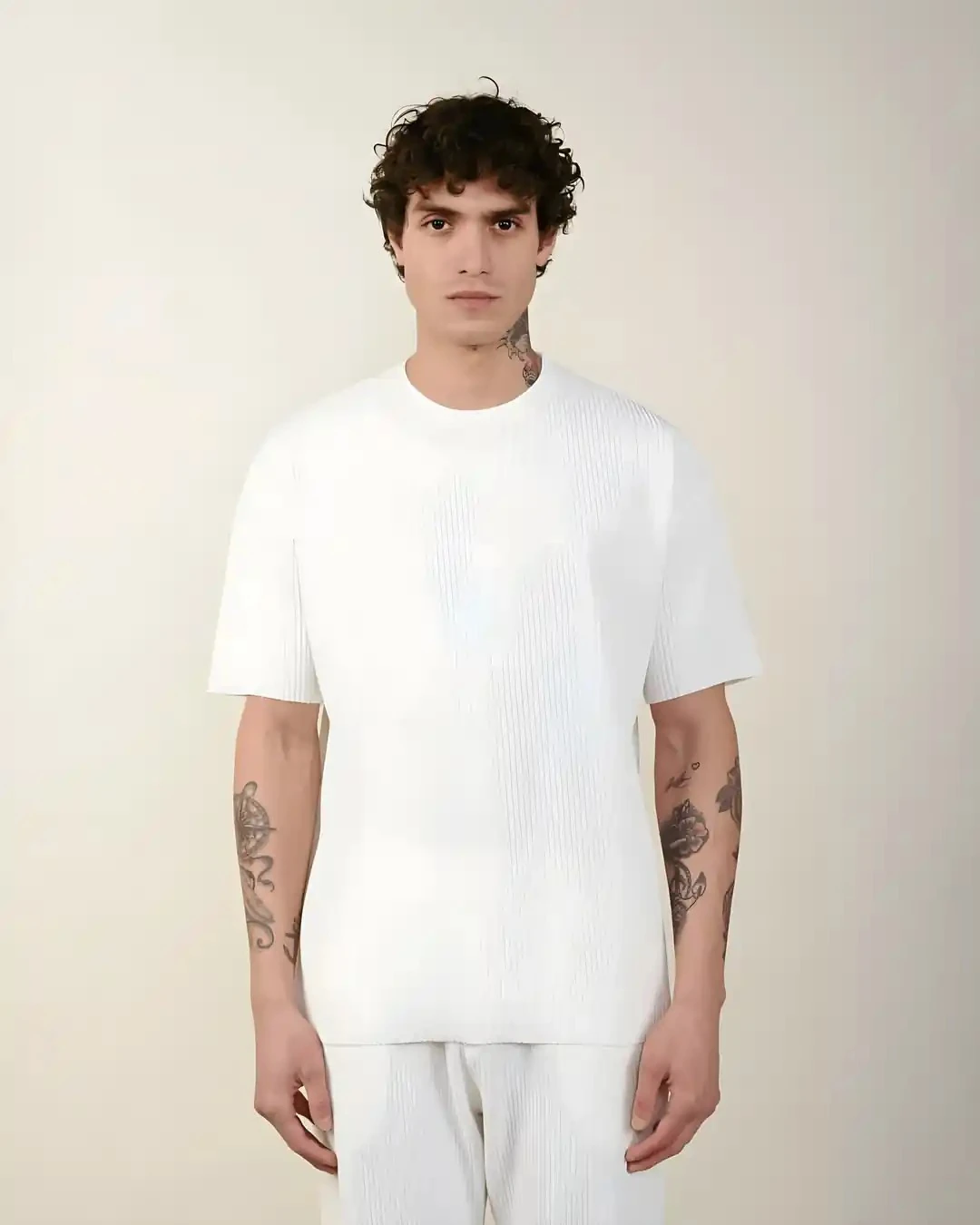 Erkek Beyaz Fitilli T-Shirt