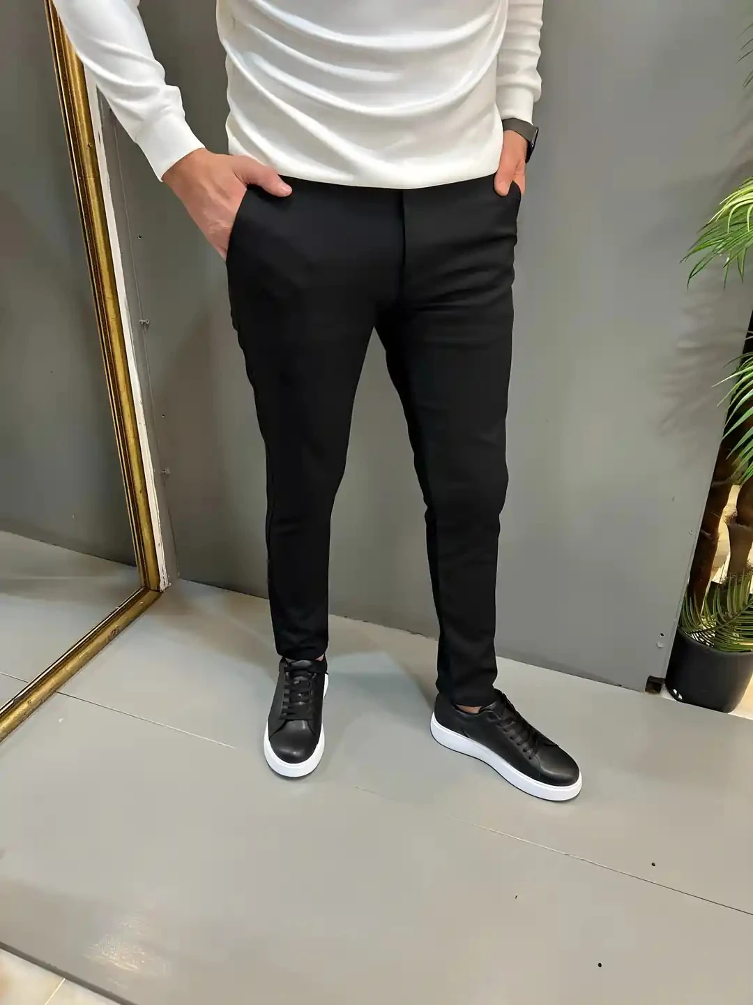 Erkek Siyah Gabardin Slim Fit Pantolon