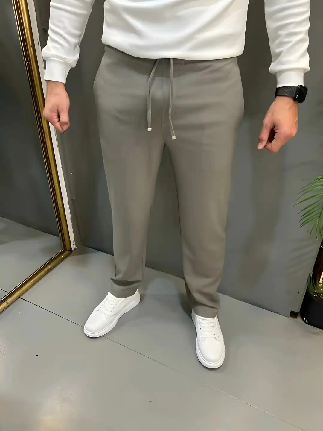 Erkek  Siyah Haki Bağcıklı Kumaş Baggy Pantolon