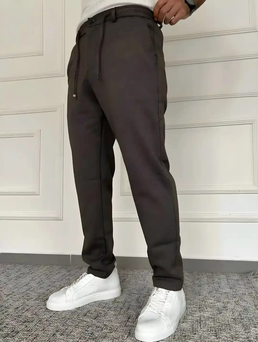 Erkek Acı Kahve Slim Fit kırcıllı  Pantolon