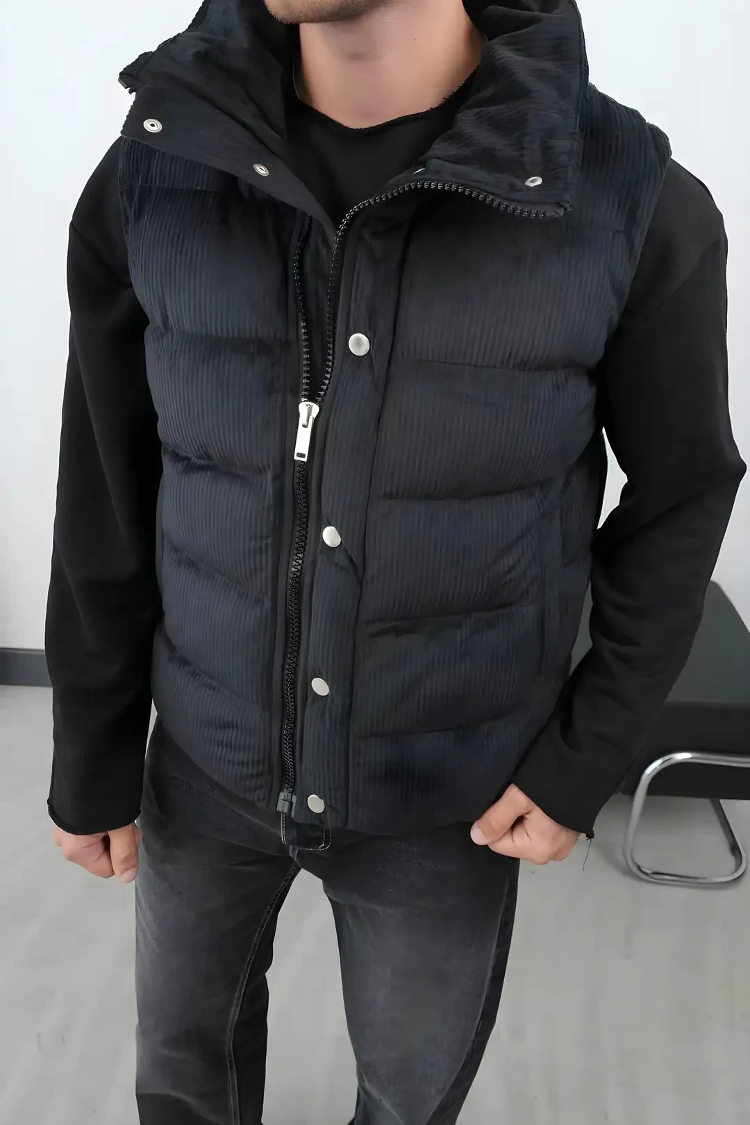 Erkek Siyah Kadife Şişme Yelek