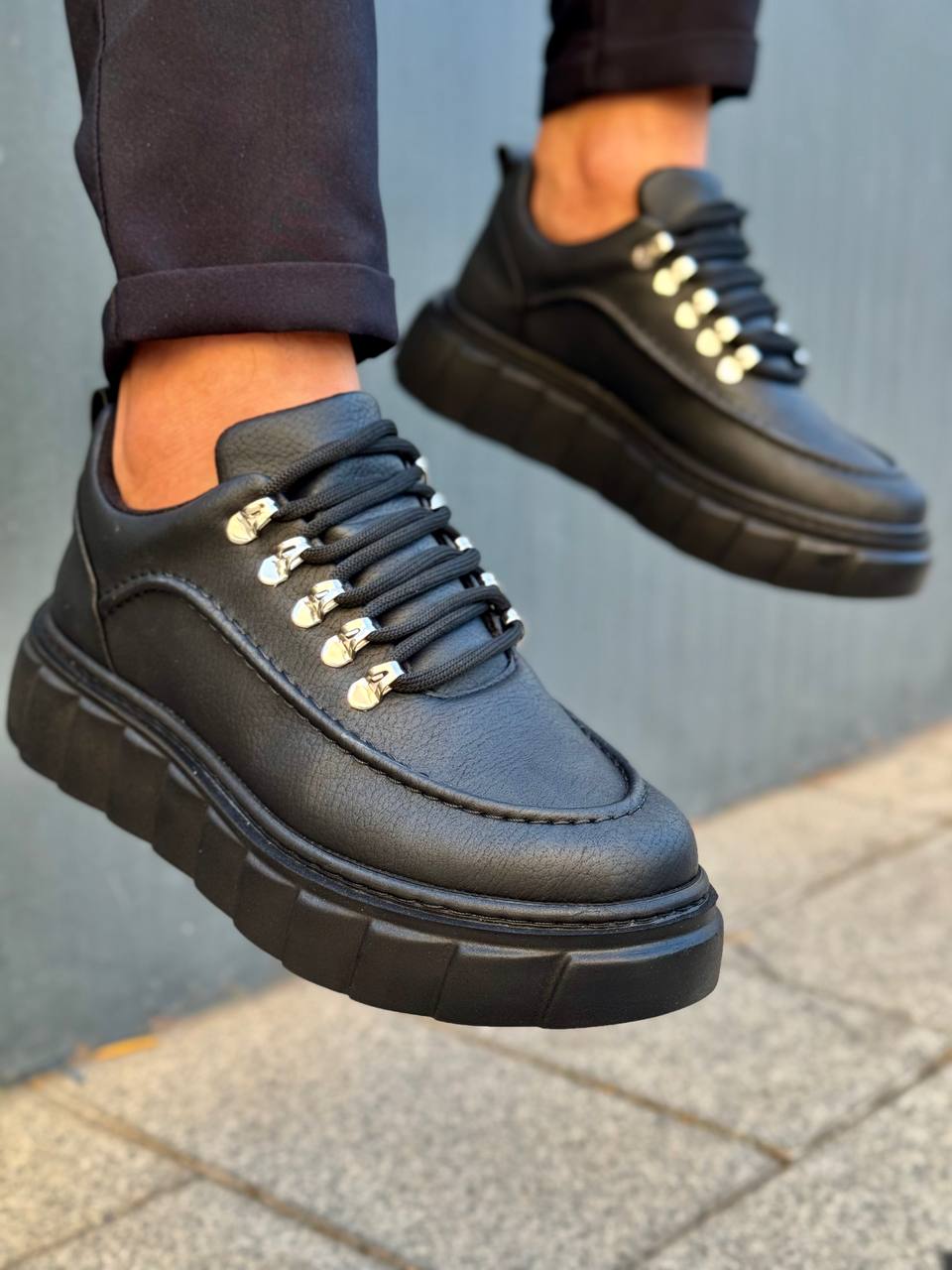 KB-X10 Kuback Kömür Cilt Yüksek Taban Günlük Spor Ayakkabı