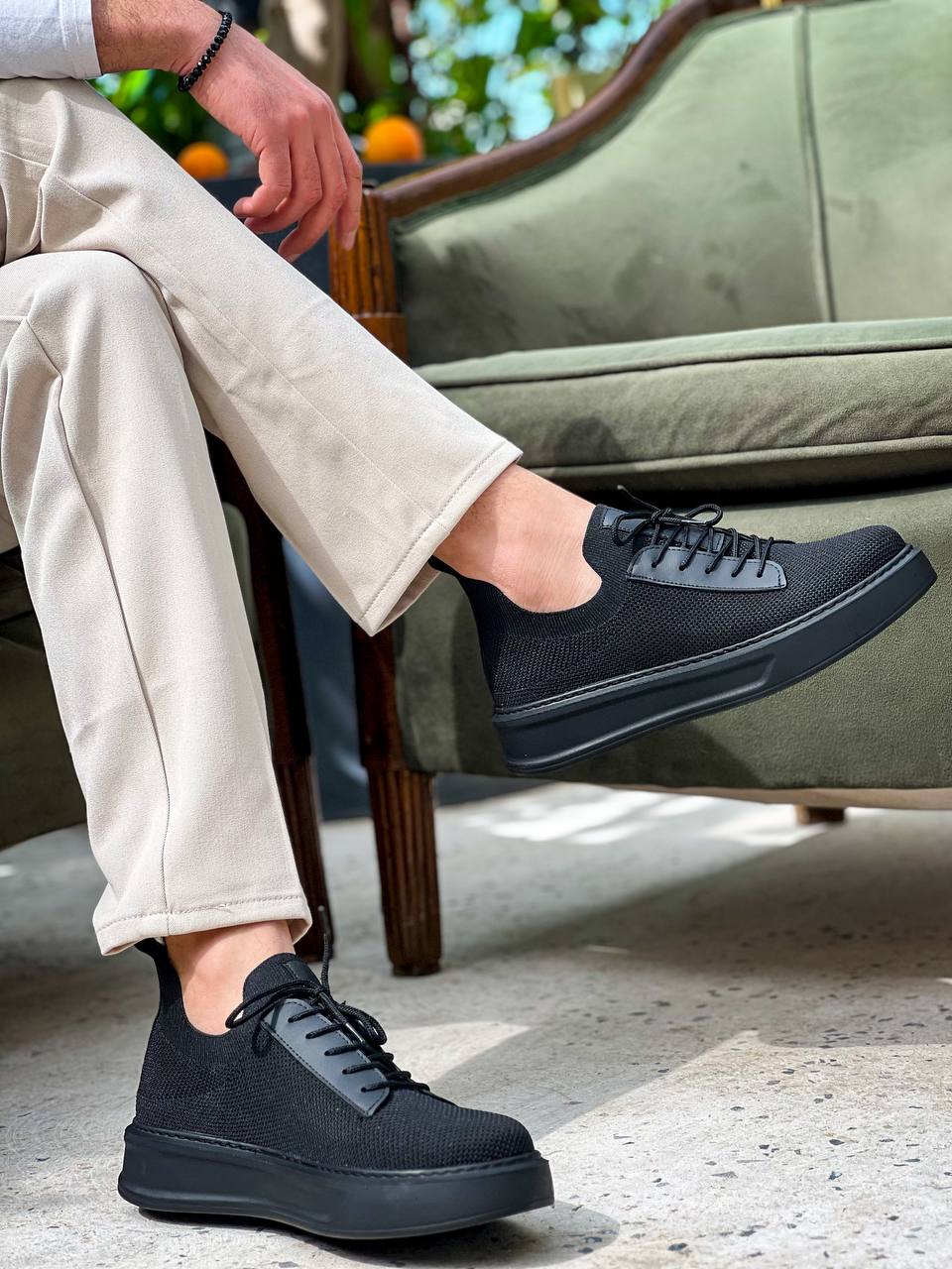 KB-116 Kuback Siyah Siyah Taban Bağcıklı Triko Günlük Erkek Ayakkabı