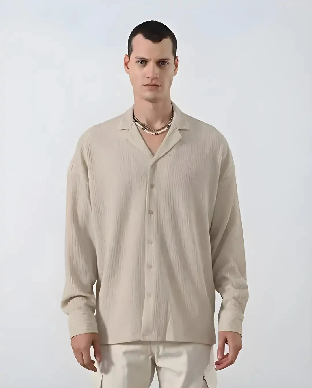 Erkek Vizon Oversize Rahat Kalıp Gömlek 
