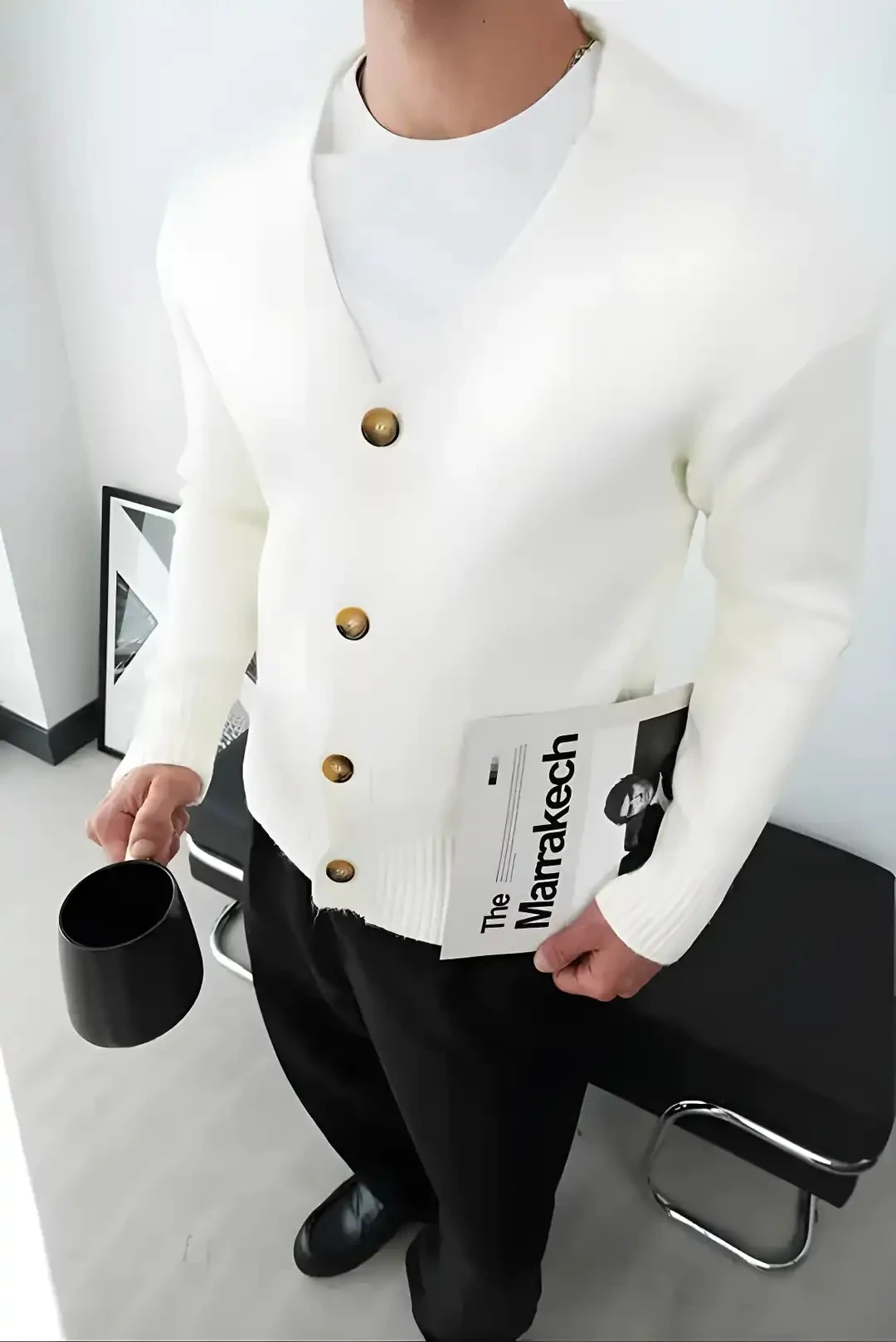 Erkek Beyaz Düğmeli Hırka