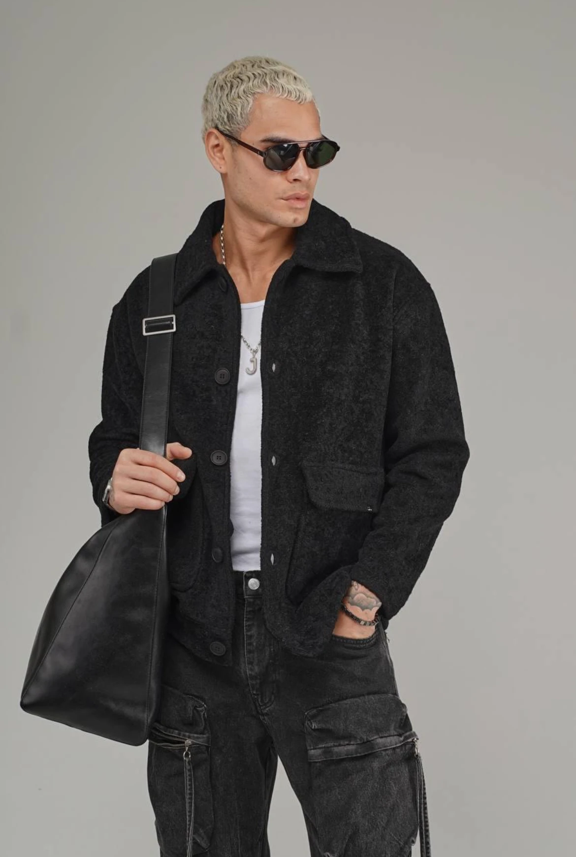 Erkek Siyah Kapaklı Cepli Ceket