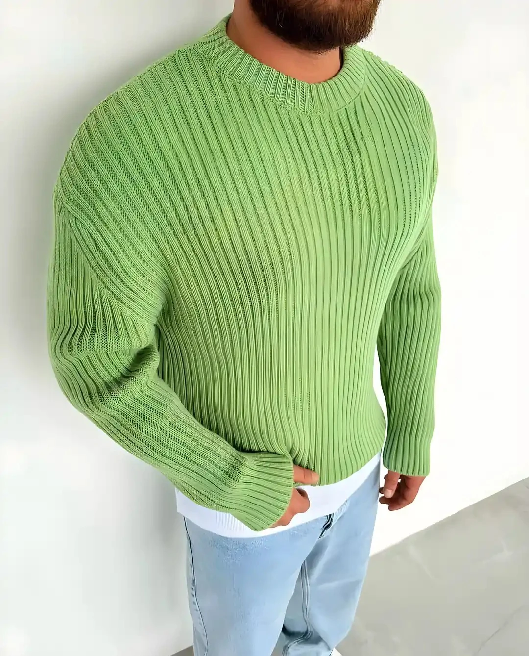 Erkek Yeşil Triko Kazak