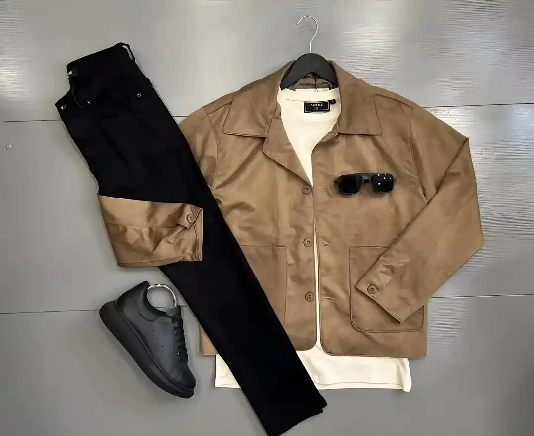 Erkek Taba Süet Ceket Siyah Pantolon Kombin