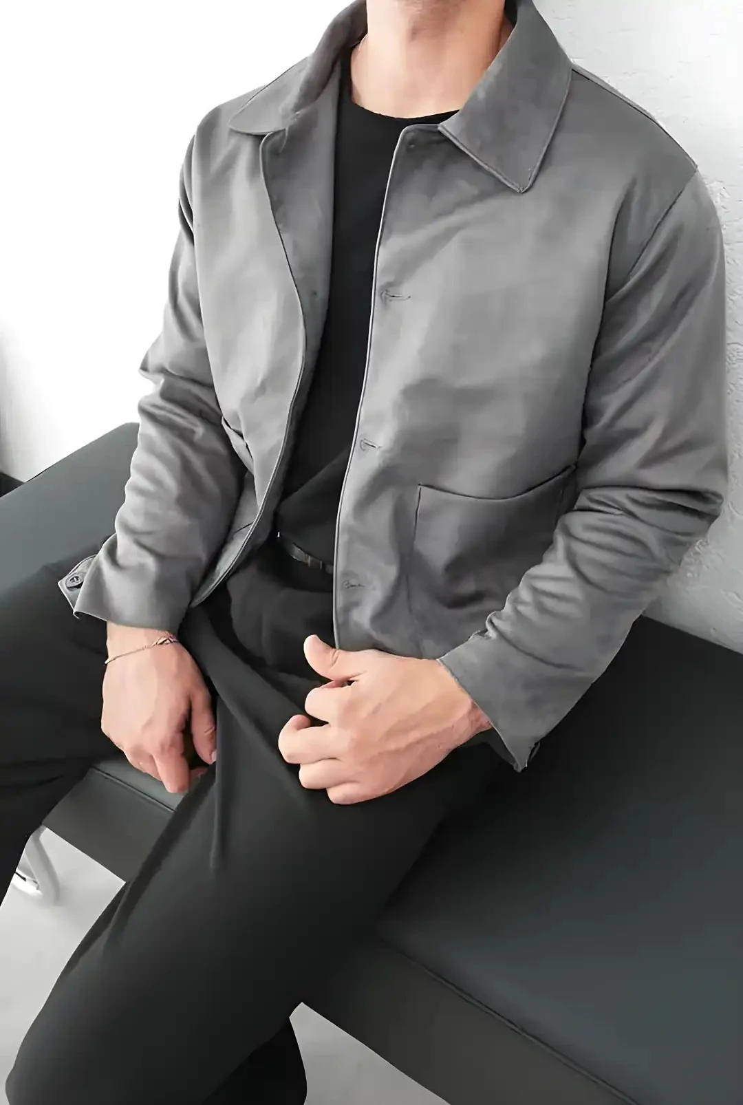 Erkek Gri Süet Premium Ceket