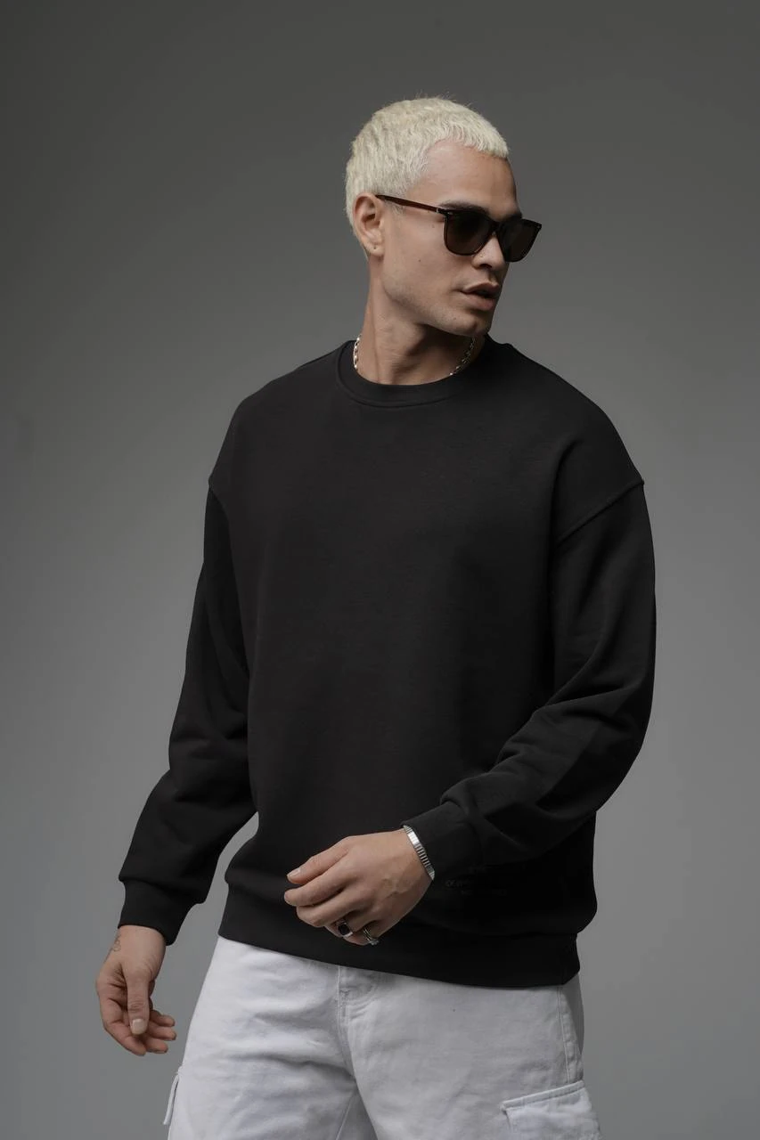 Erkek Siyah Etnik Oversize Sırt Baskı Premium Sweatshirt