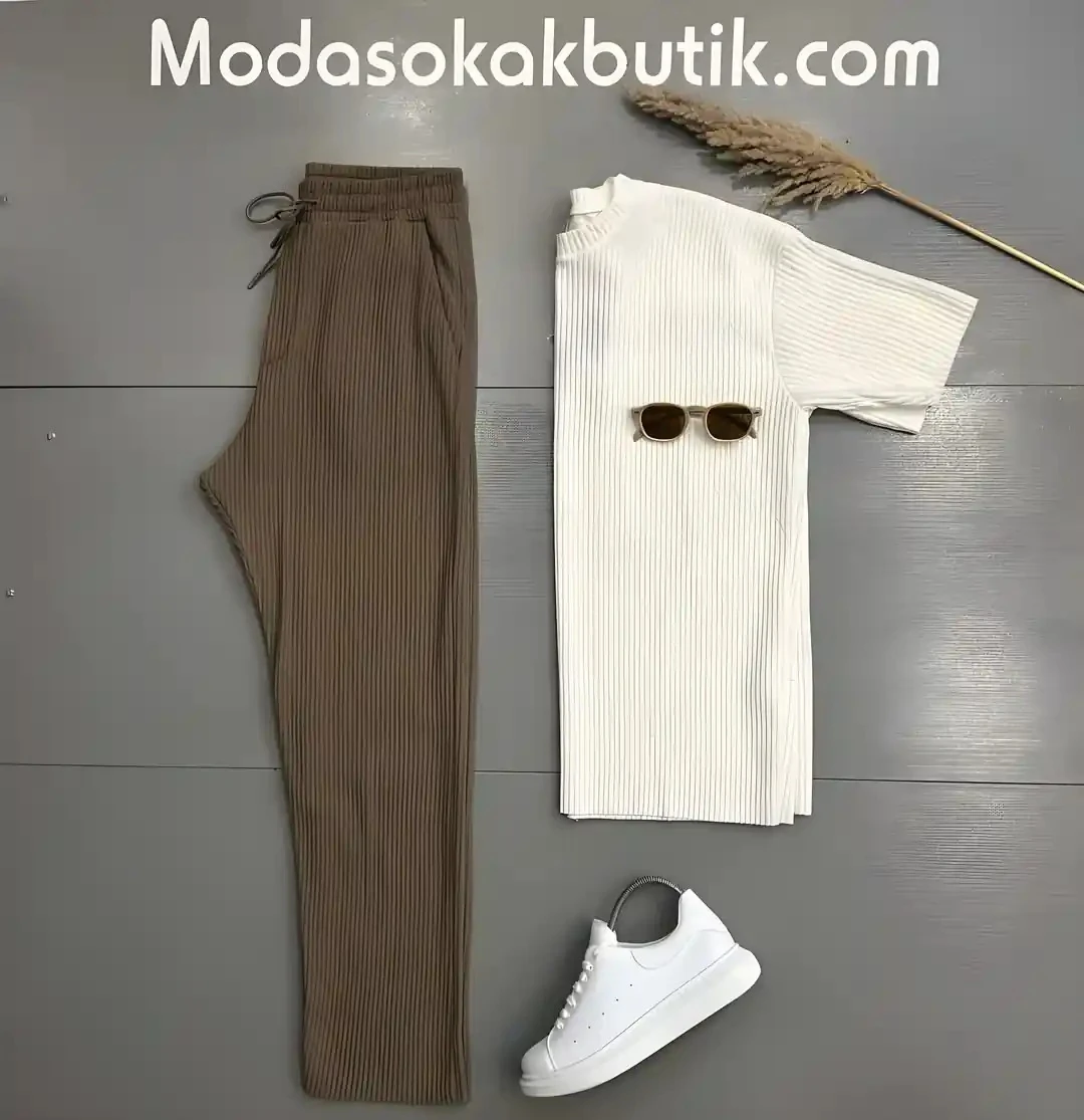 Erkek Fitilli Kumaş T-shirt Pantolon  Kombin