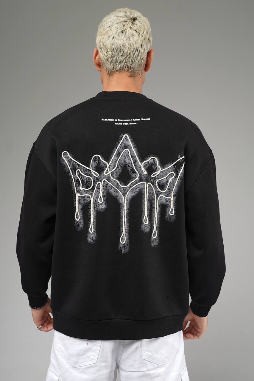Erkek Siyah  KİNG 3 İplik Oversize Sırt Baskı Premium Sweatshirt