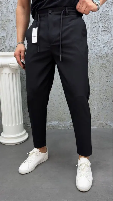 Erkek Siyah Bel Bağcıklı jogger Pantolon