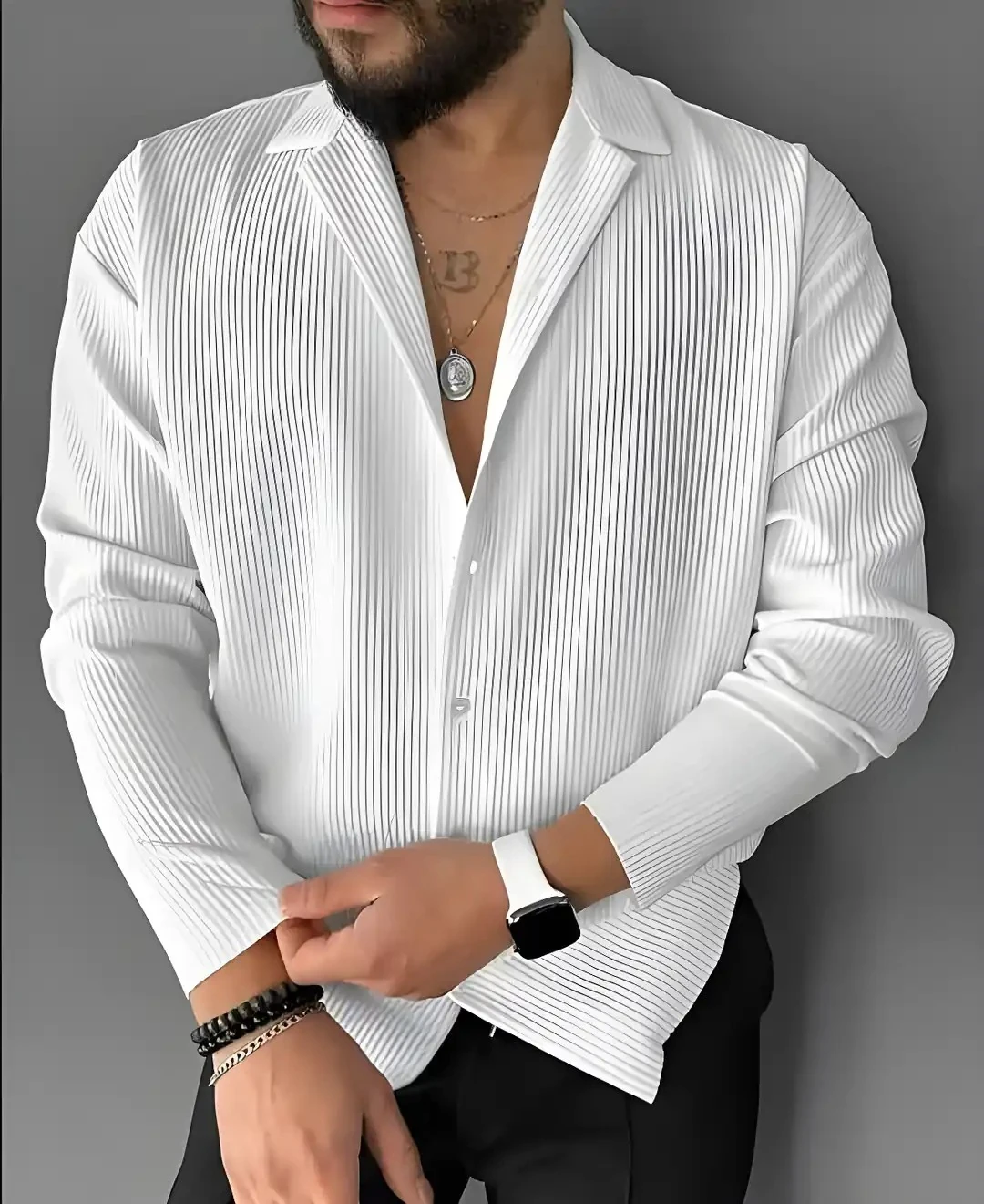 Erkek Beyaz Fitilli Kumaş Gömlek 