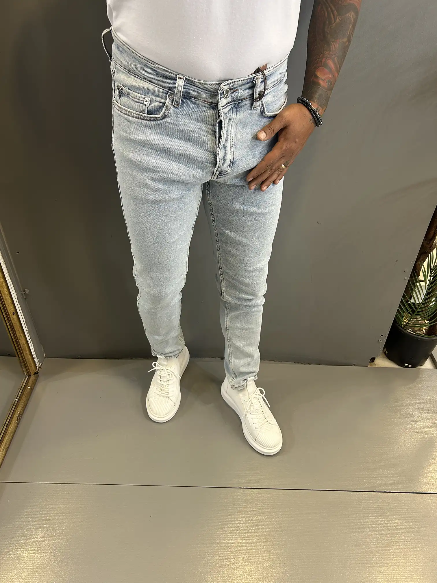 Erkek Buz Mavi  Slim Fit Kot Pantolon