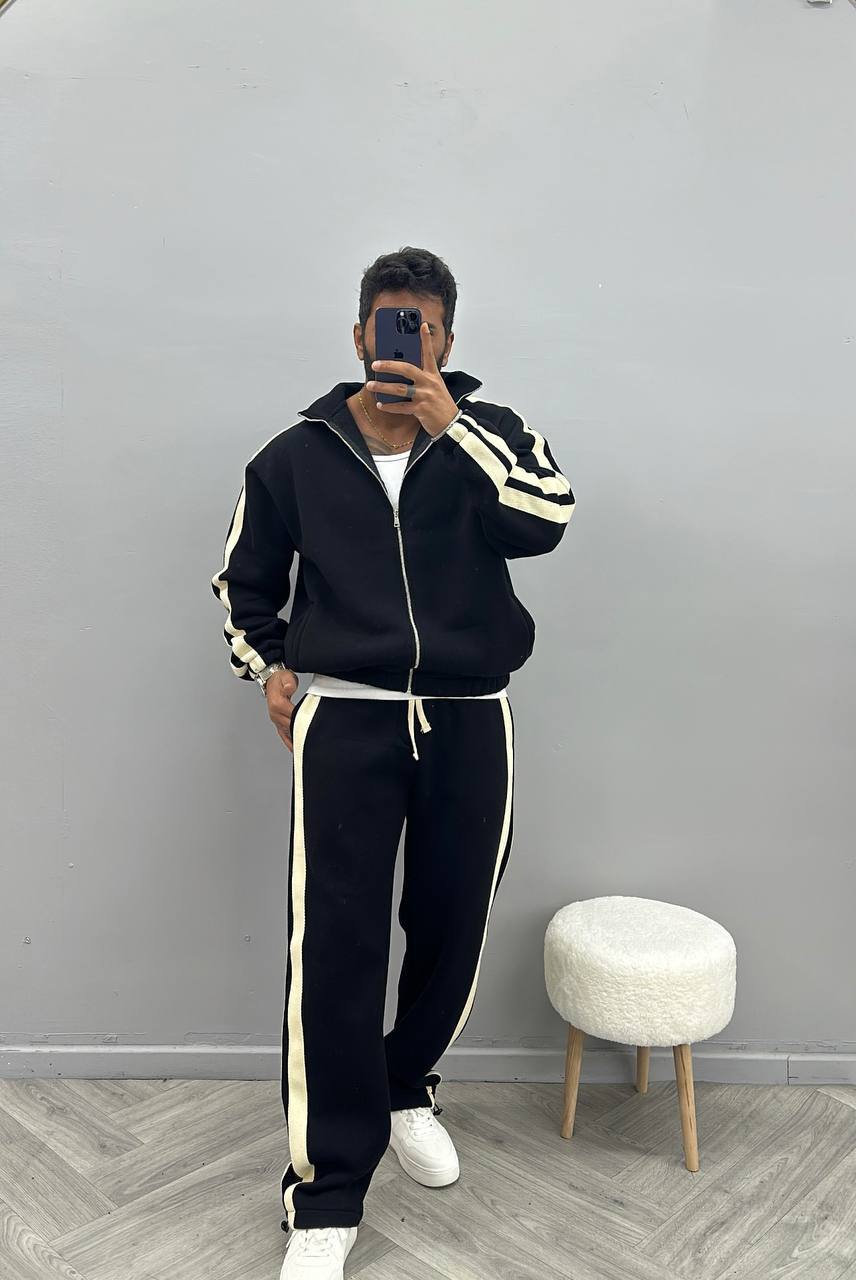 Erkek Siyah Yan Şerit Eşofman Takımı