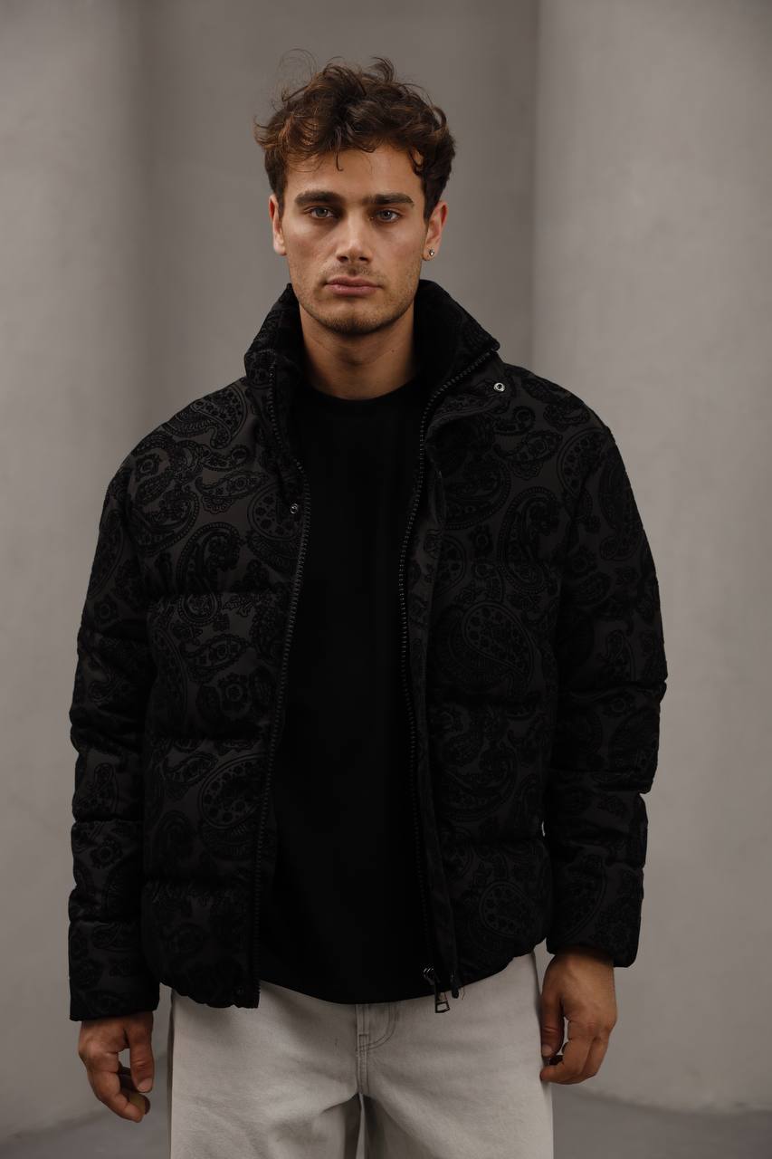 Erkek Siyah Gölge Desen Şişme Mont