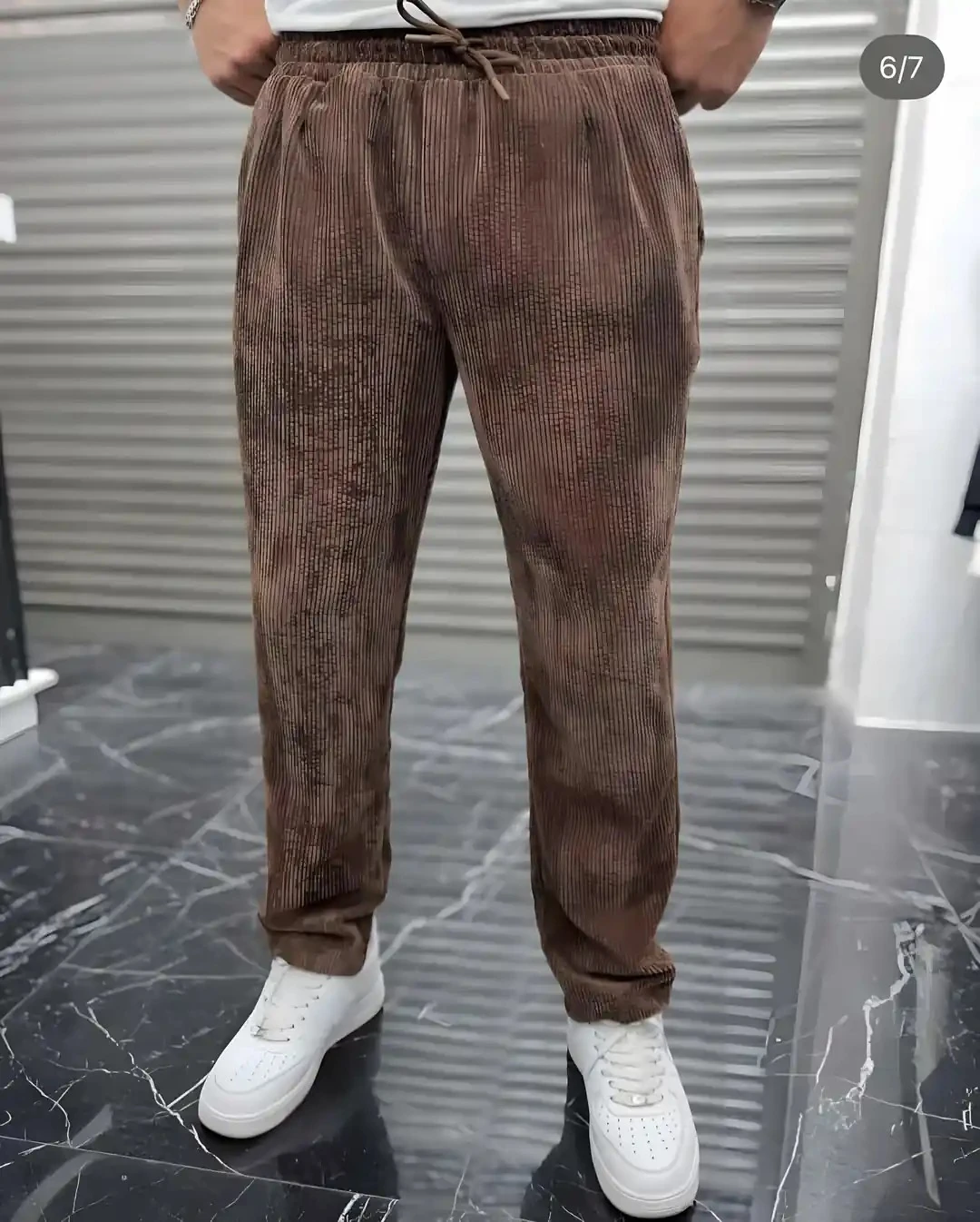 Erkek Acı Kahve Baggy Kadife Pantolon