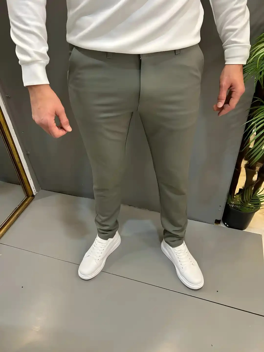 Erkek Haki  Gabardin Slim Fit Pantolon