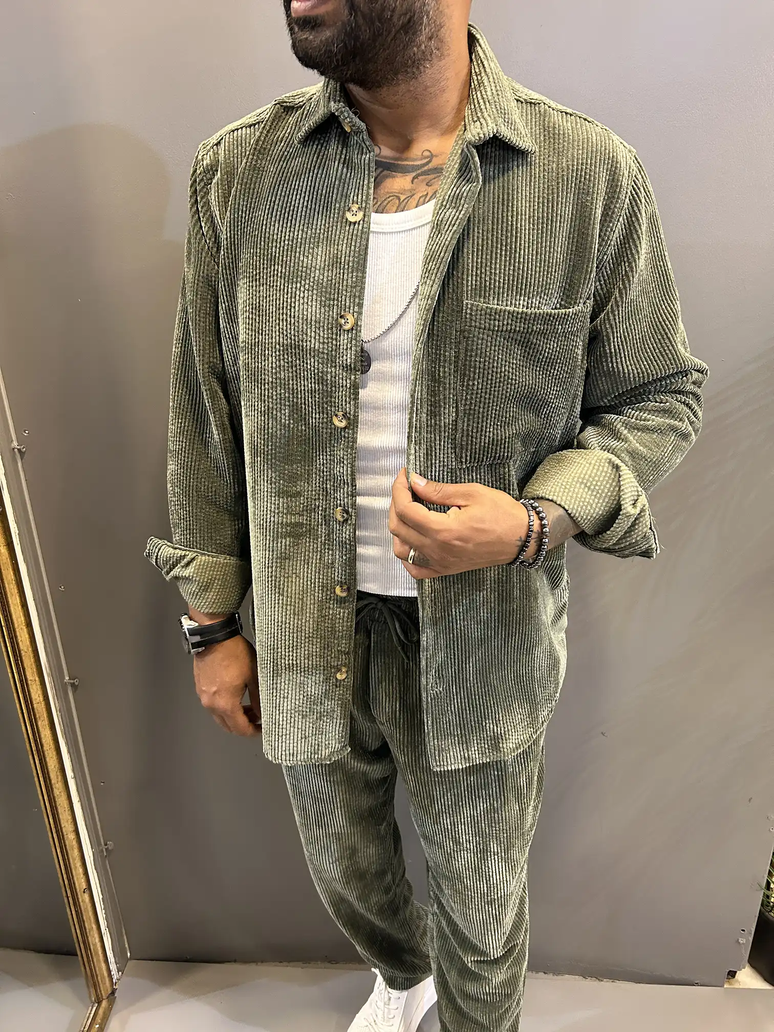 Erkek Haki Kadife Takım