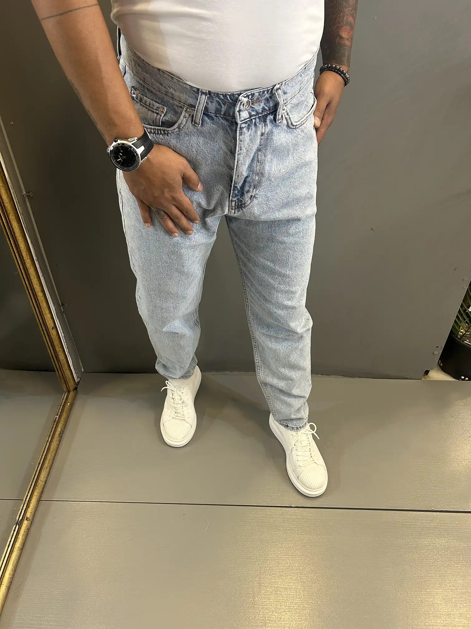 Erkek Buz Mavi  Boyfrind Kot Pantolon