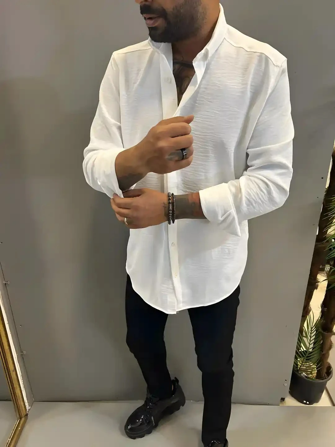  Erkek Beyaz Özel Ütü İstemeyen Kumaş Gömlek 