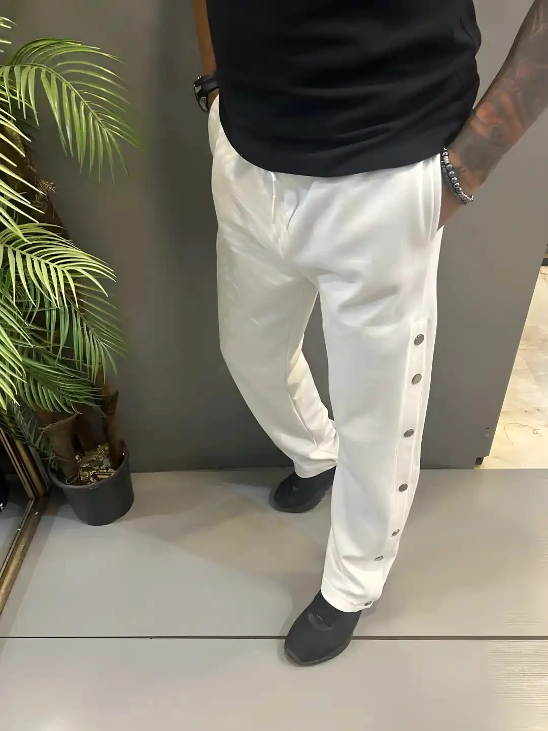 Erkek Beyaz 2 İplik Baggy Eşofman Altı